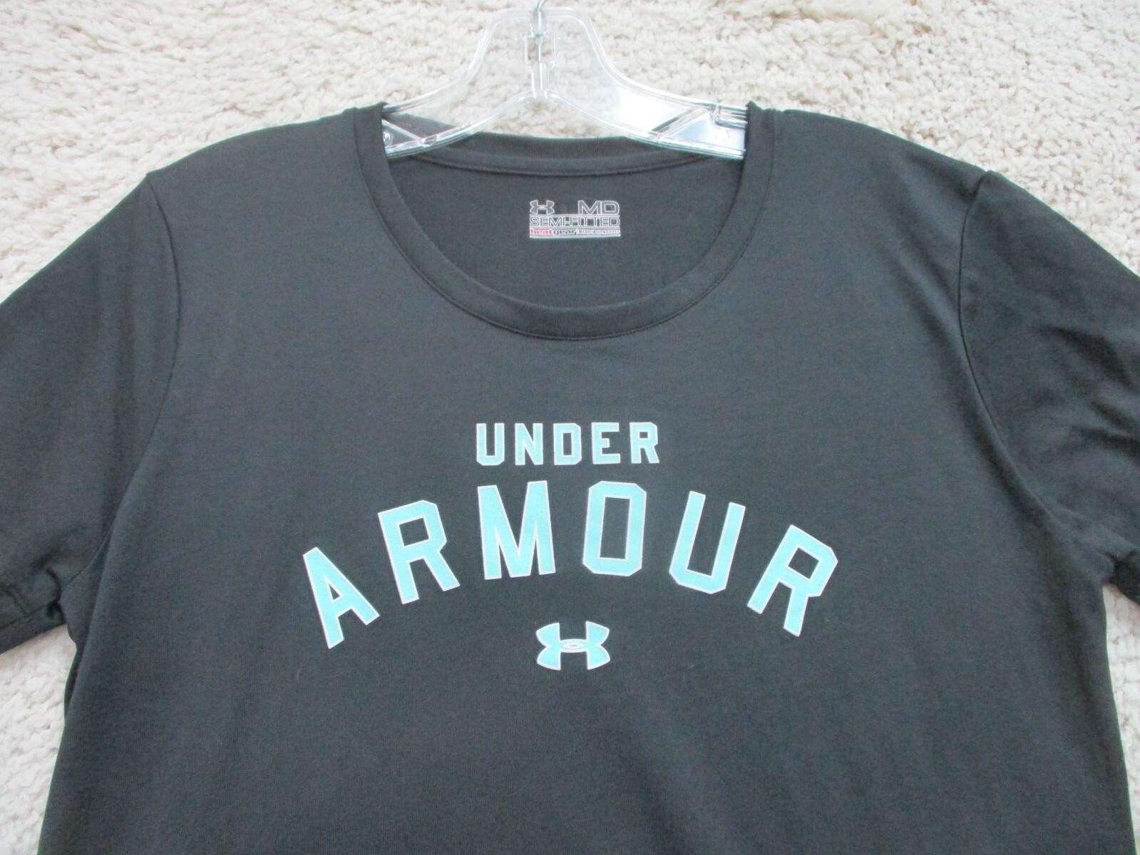 Under Armour Shirt Medium Adult Black Semi Fitted Spell Out Logo Stretch Mens M