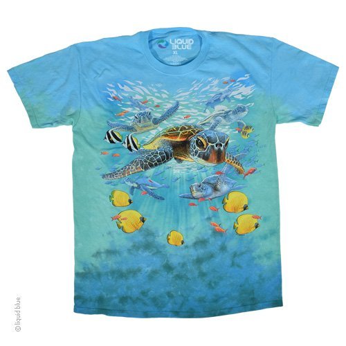 AQUATIC NATURE-SEA TURTLES-FISH-TIE DYE T-SHIRT S-M-L-XL-XXL Hawaii