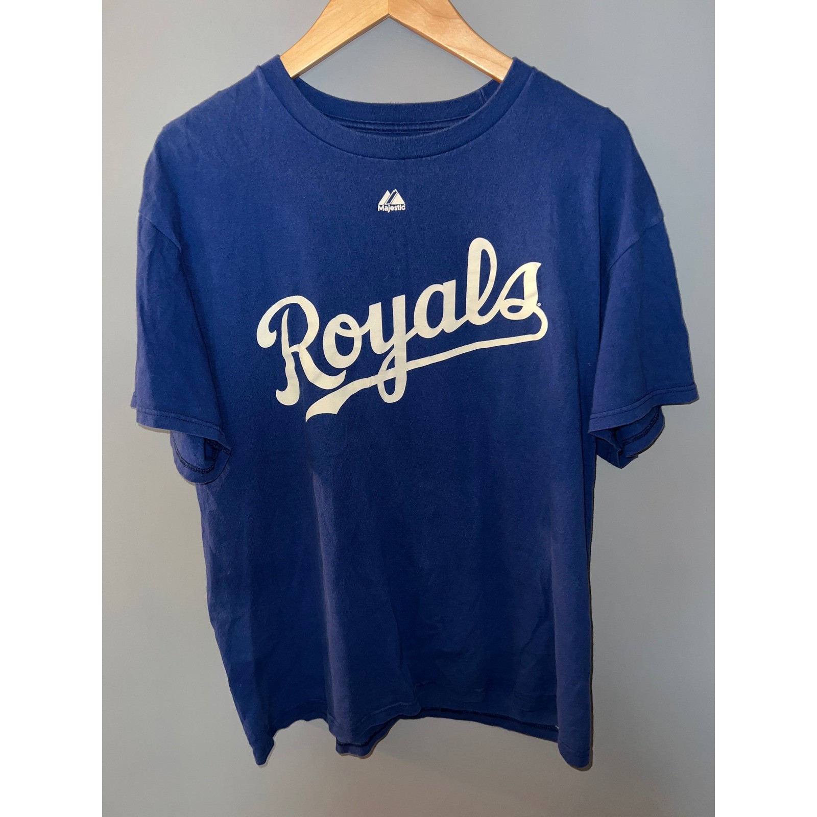 Majestic Kansas City Royals MLB Graphic T-Shirt Blue Mens Large Cotton Tee