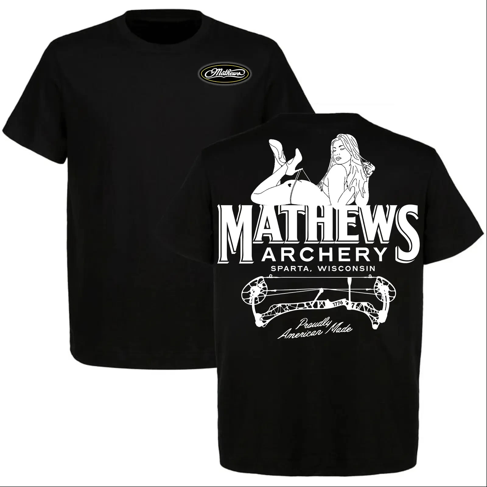 Sexy Girl Lying on Mathews Archery Logo T-shirt, Gift for Archery Hunting Lovers