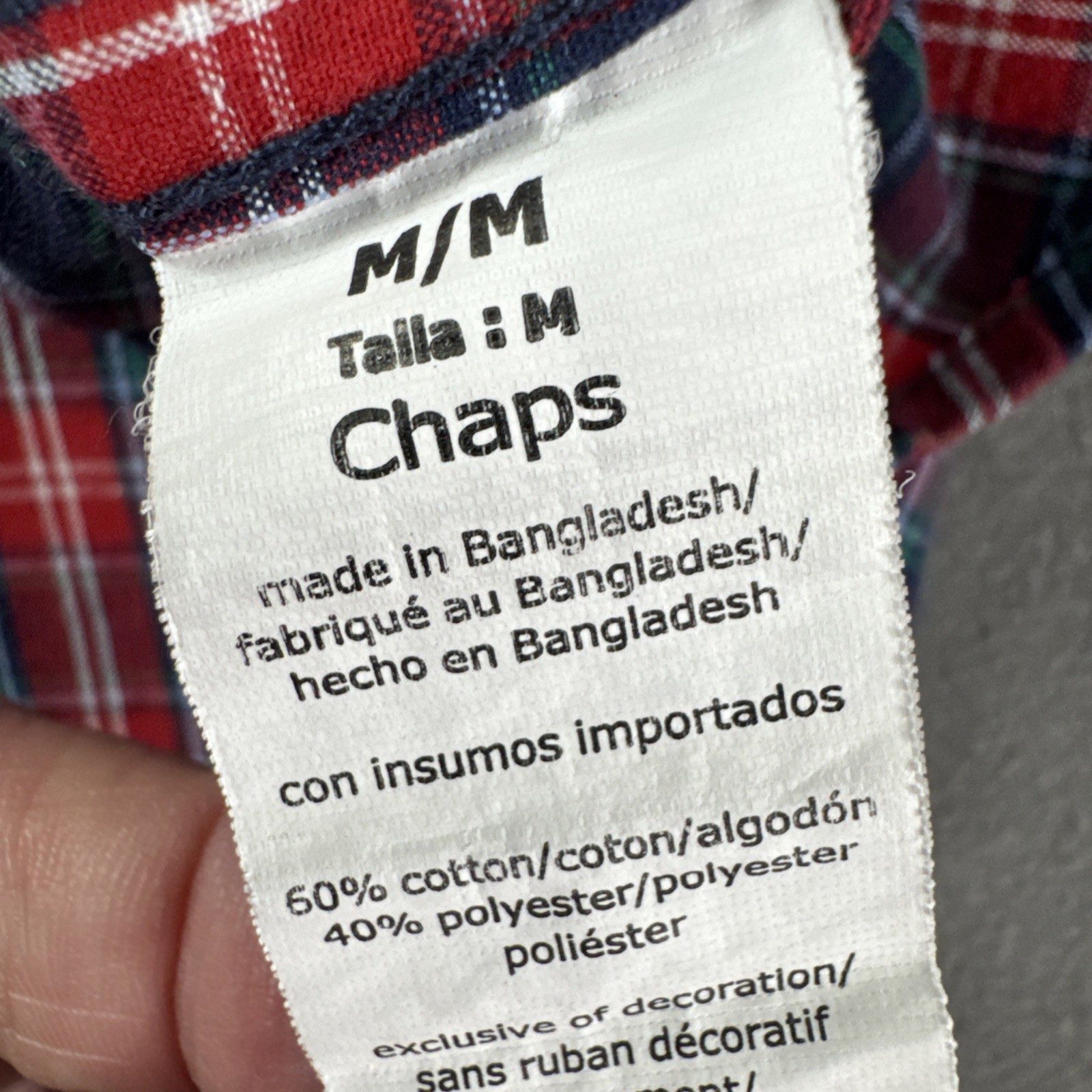 Chaps Plaid Button Down Shirt Mens M Red Blue Long Sleeve Easy Care Cotton Blend