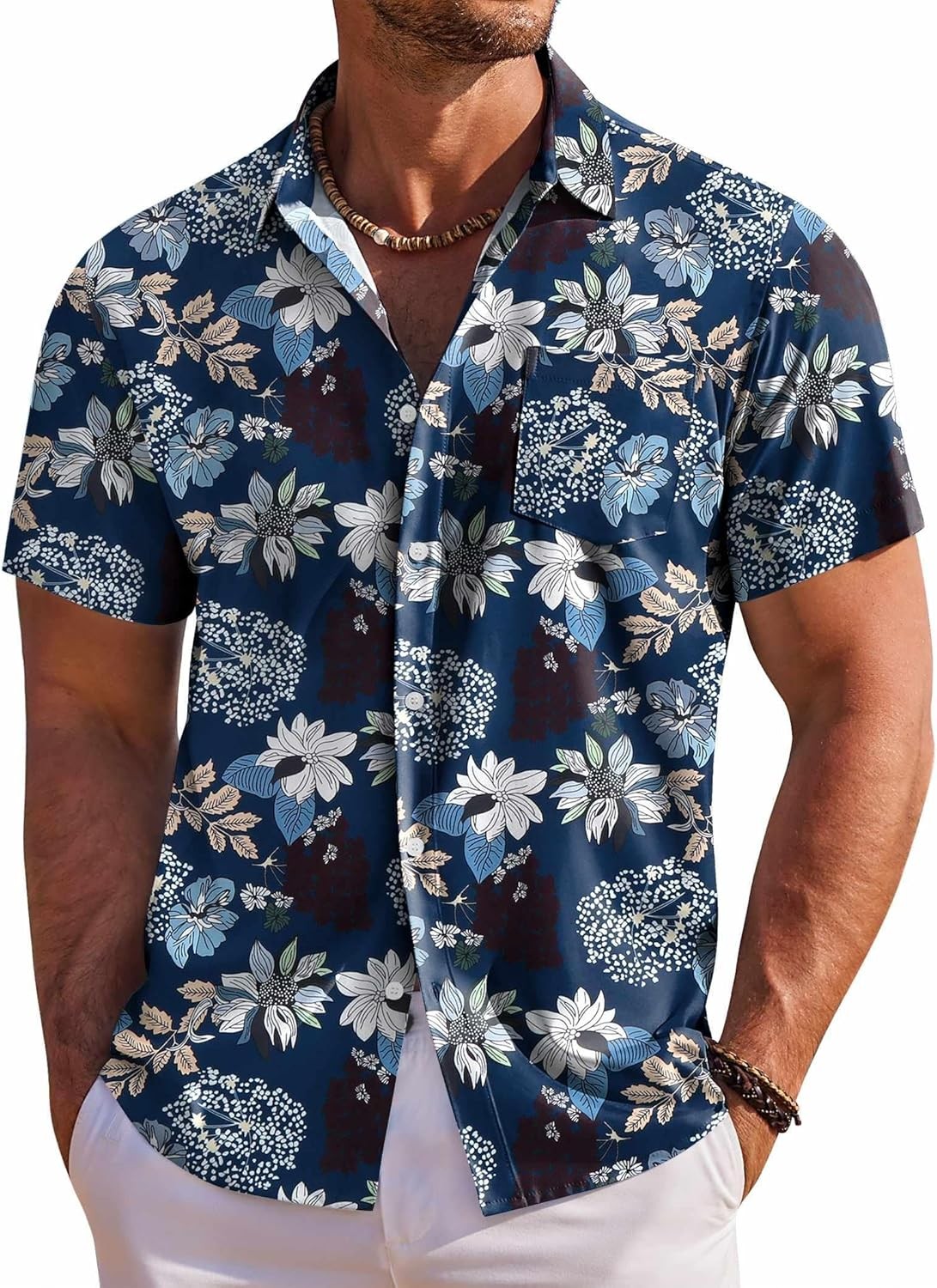 Men&rsquo;s Hawaiian Shirt Short Sleeve Floral Button Down Tropical Beach Holiday Top