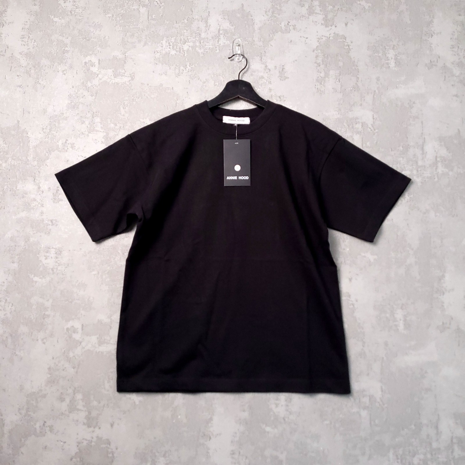 Annie Hood Heavy Cotton T-Shirt Top Mens S Small Black Crew Neck Short Sleeve