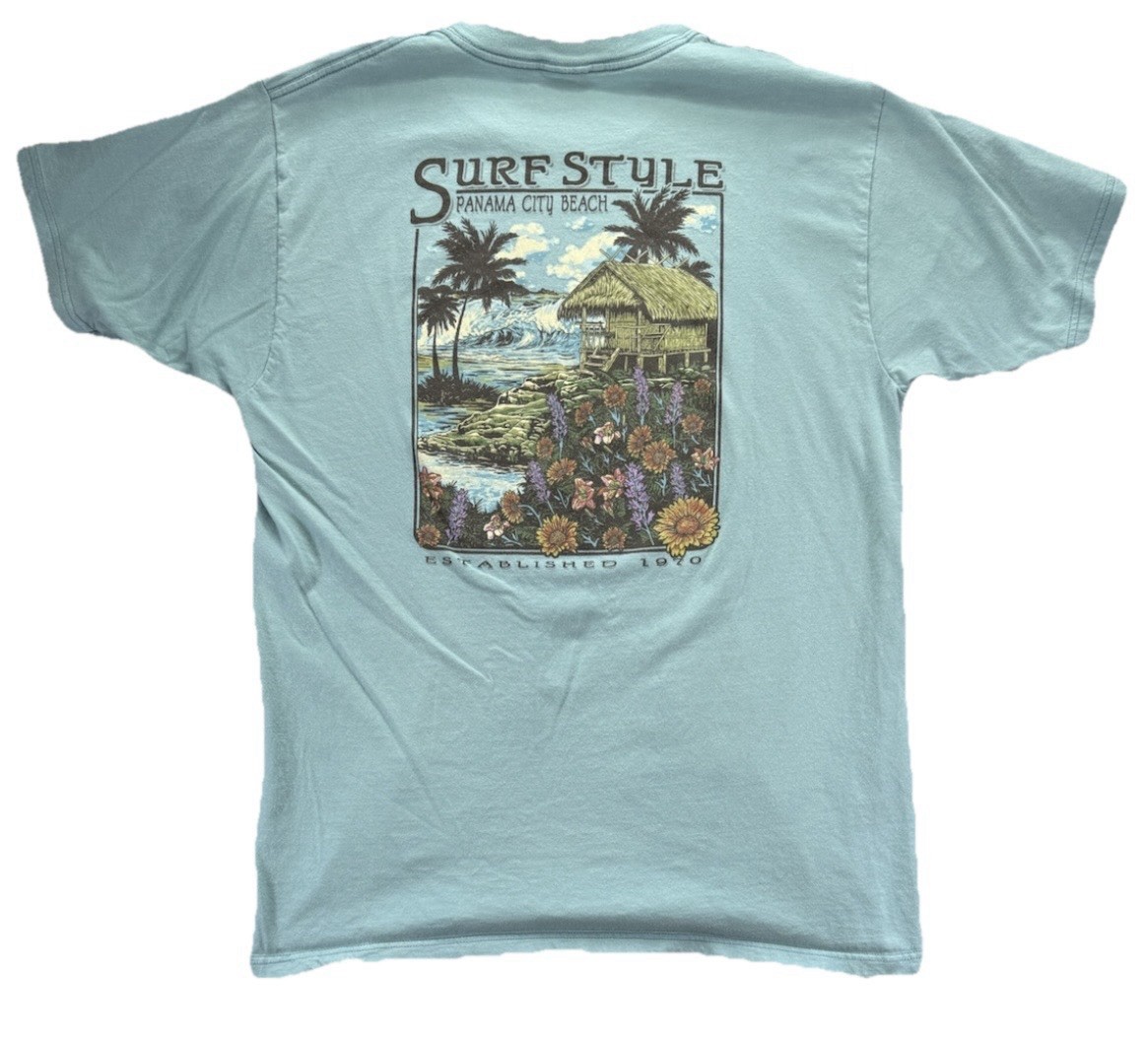 Surf Style Panama City Beach T Shirt Men&rsquo;s Large Blue Ocean Tiki Beach Vacation