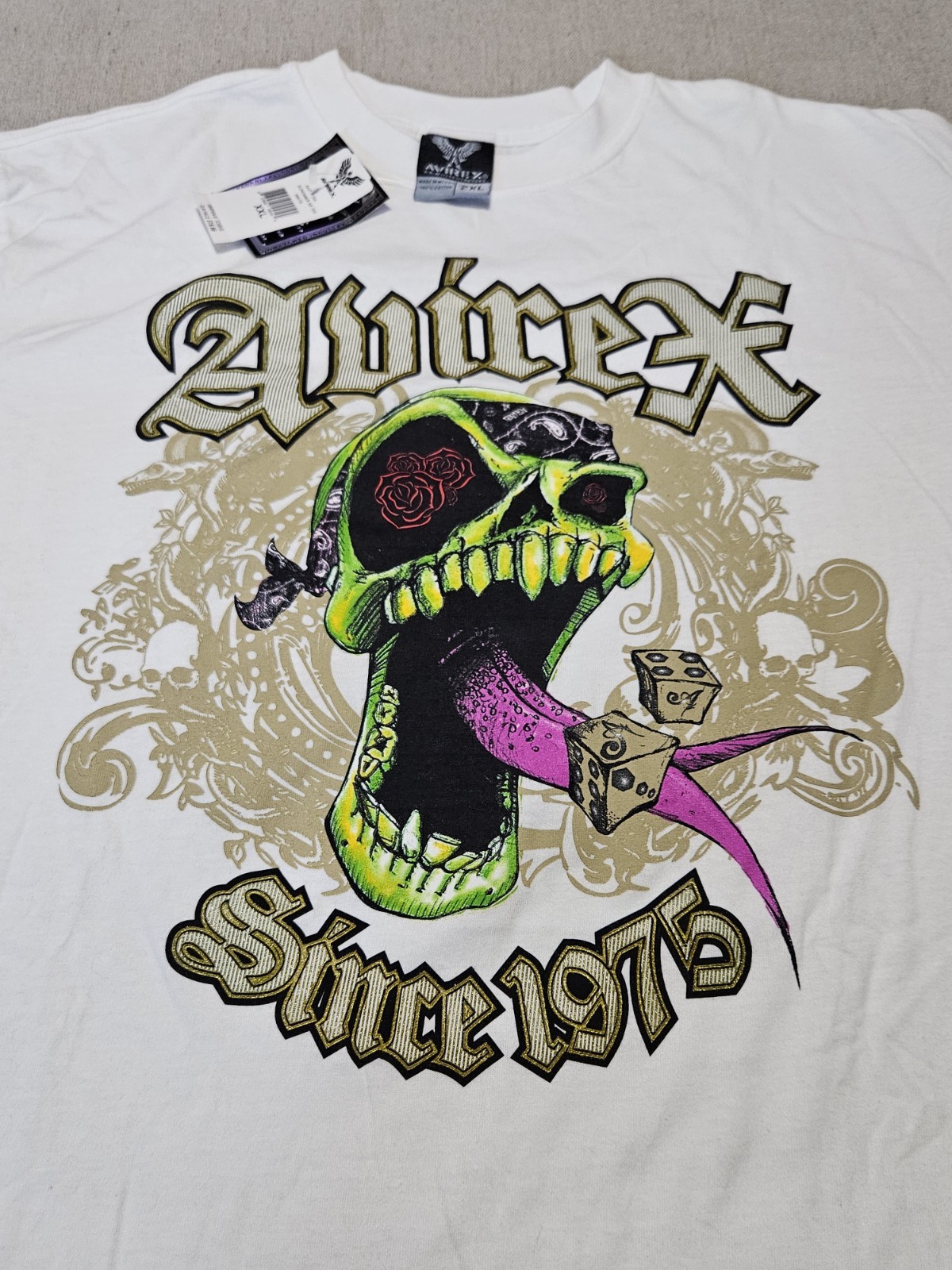 Avirex NWT Vintage Y2K Tshirt Men&rsquo;s XXL White Skull Dice Multicolored RARE