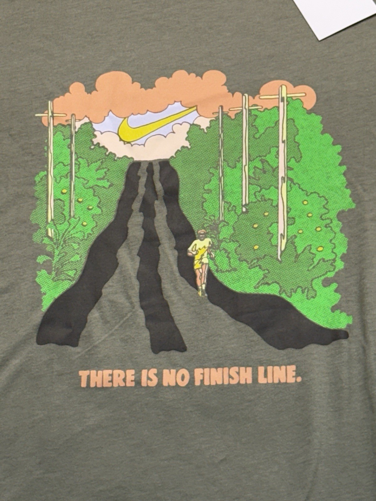 Nike Tee Shirt Mens XL Olive Running Graphic There Is No Finish Line Classic Fit