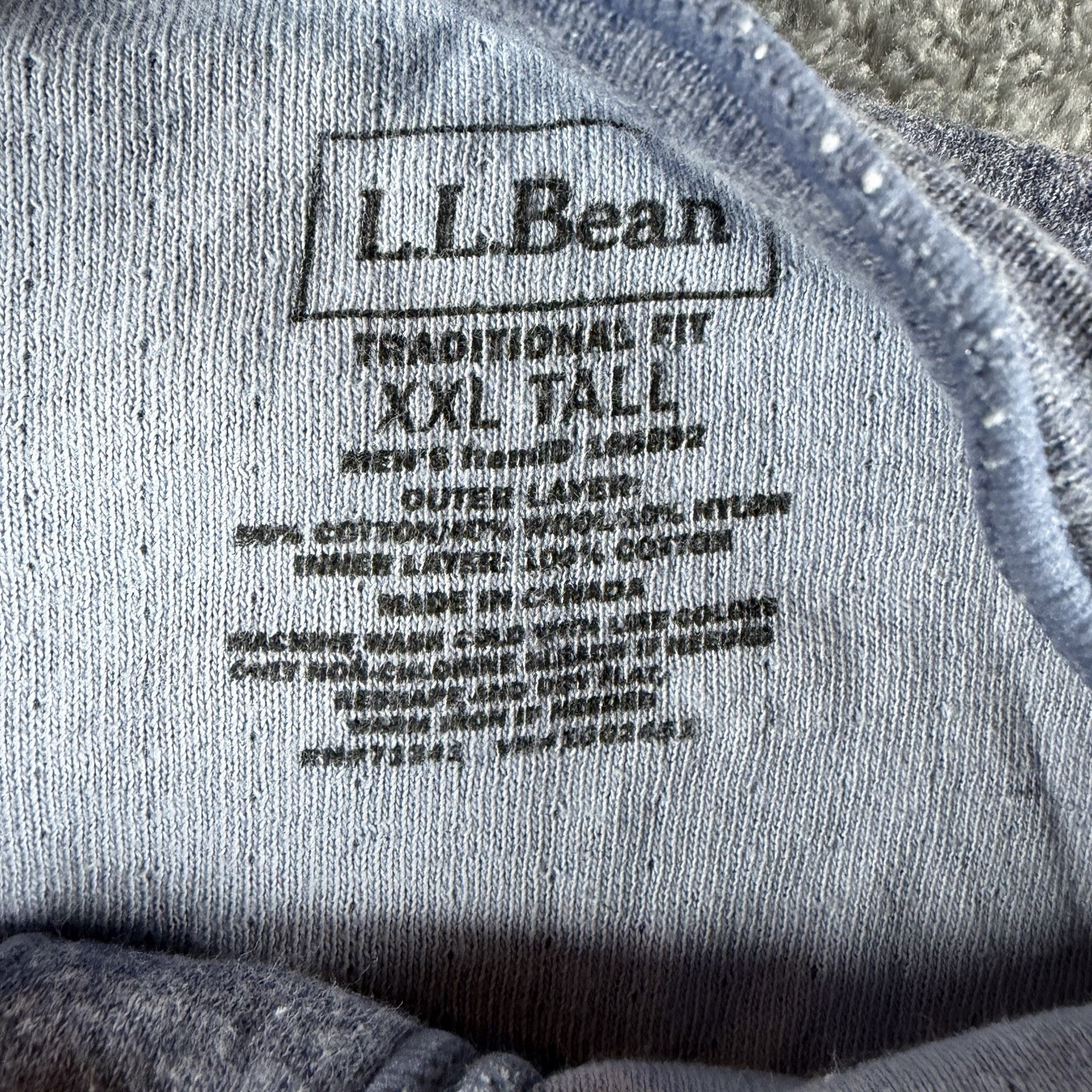 LL Bean Shirt Mens XXLT Blue River Drivers Henley Heather Wool Two Layer Base