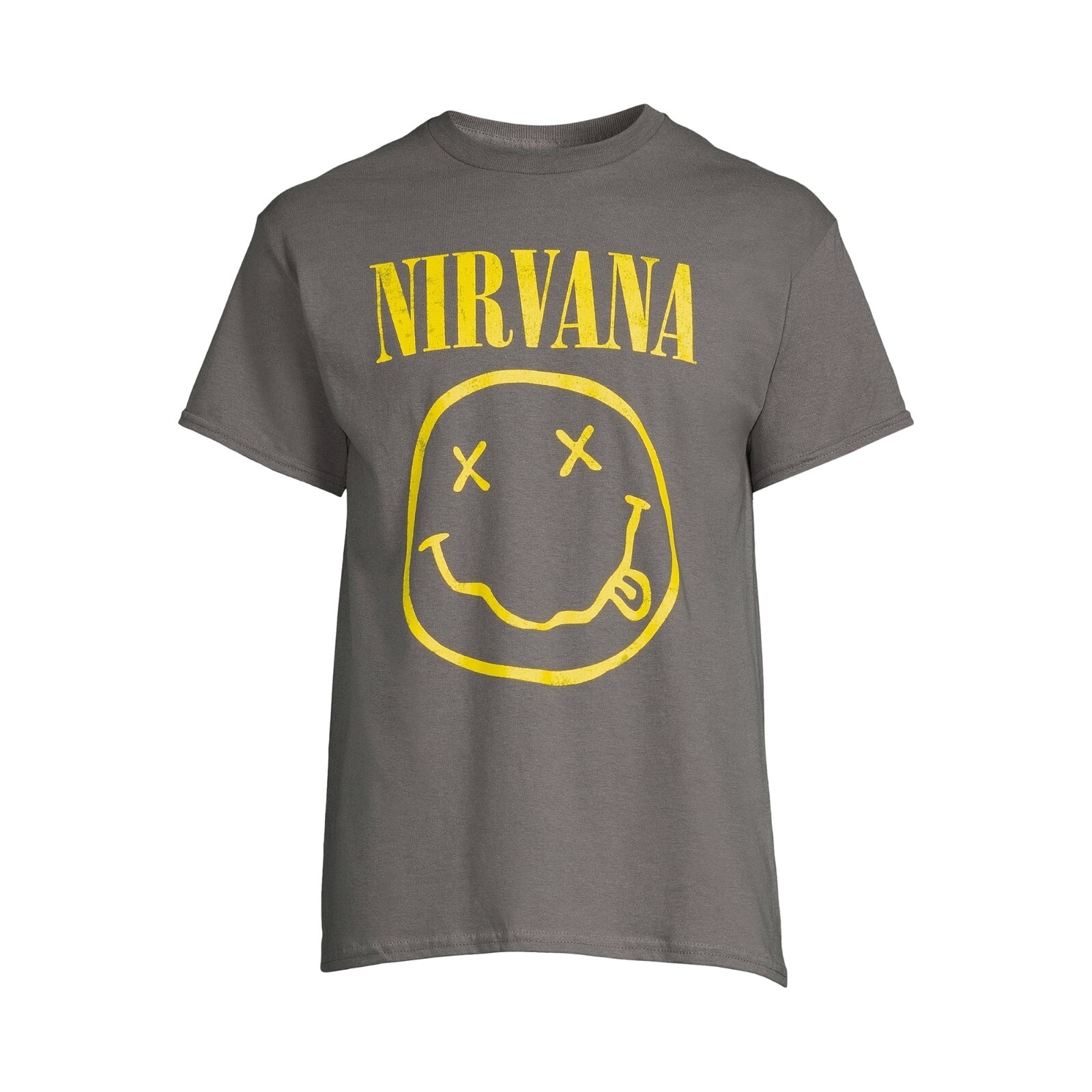 Nirvana Men&rsquo;s Smiley Logo Graphic Print Tee- Charcoal Grey with Yellow Graphic