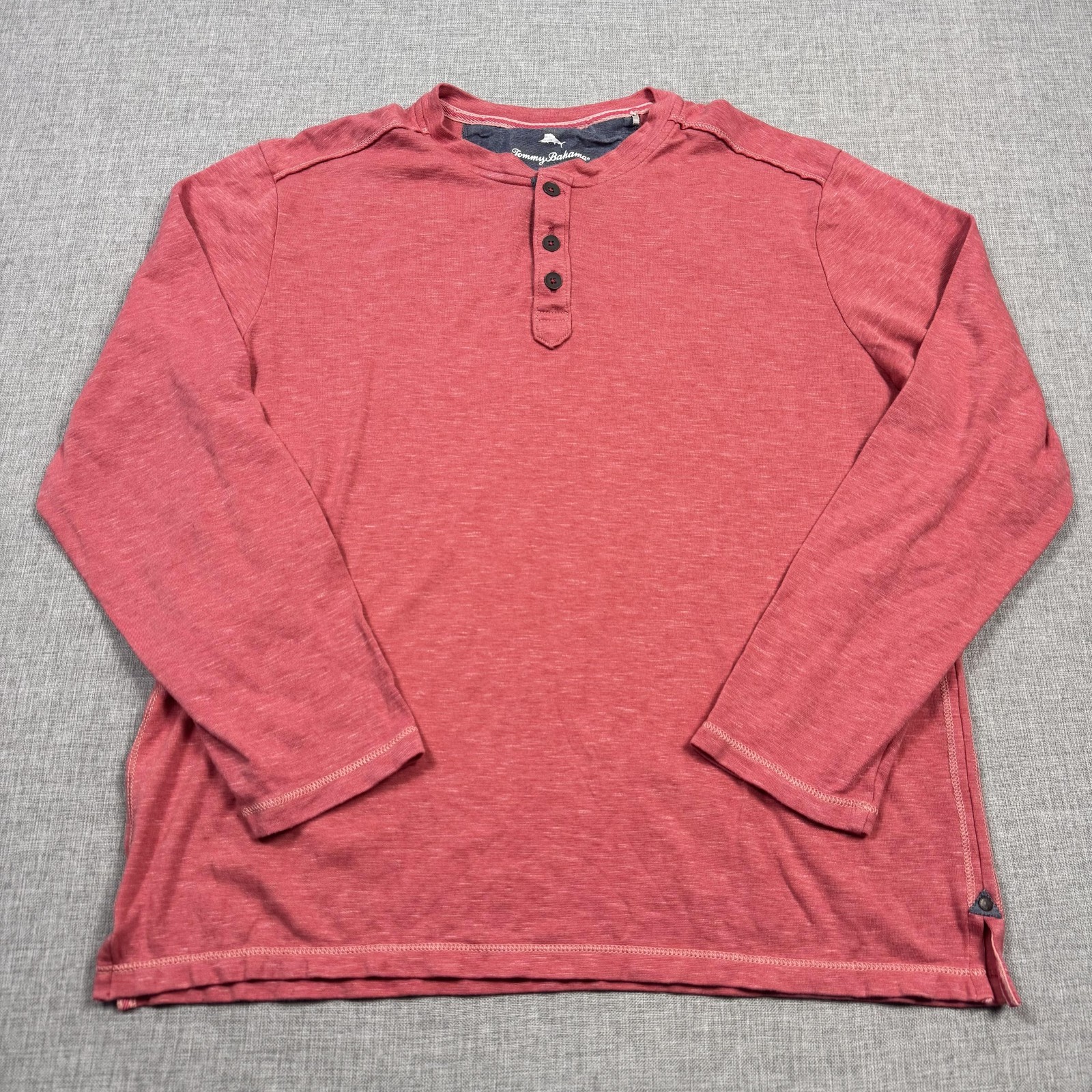 Tommy Bahama Shirt Mens Small Red Long Sleeve Henley Tagless Stretch Lightweight