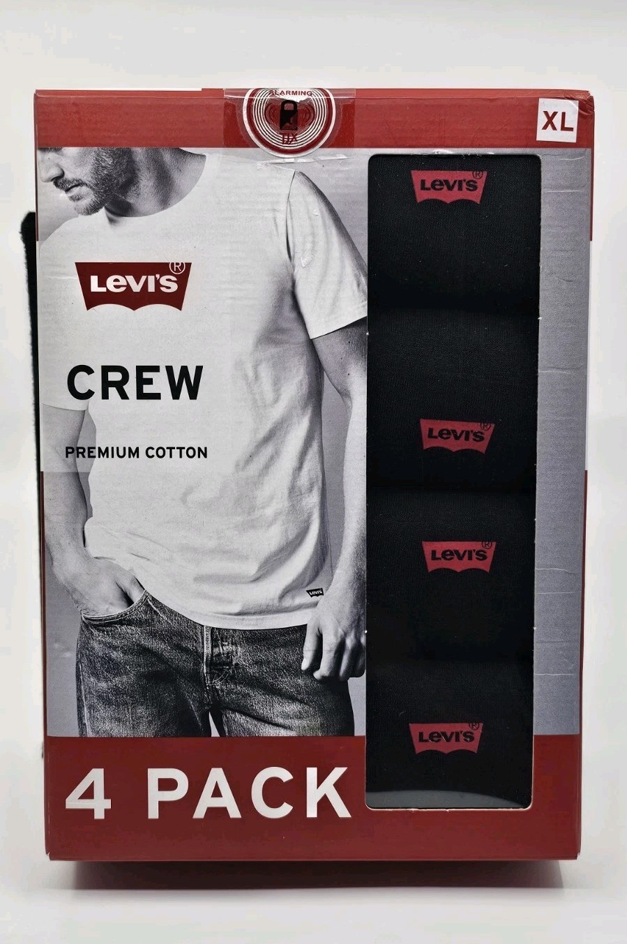 Levis Men&rsquo;s Size XL 4 Pack Black Crew Neck Premium Cotton Logo T Shirt Set New