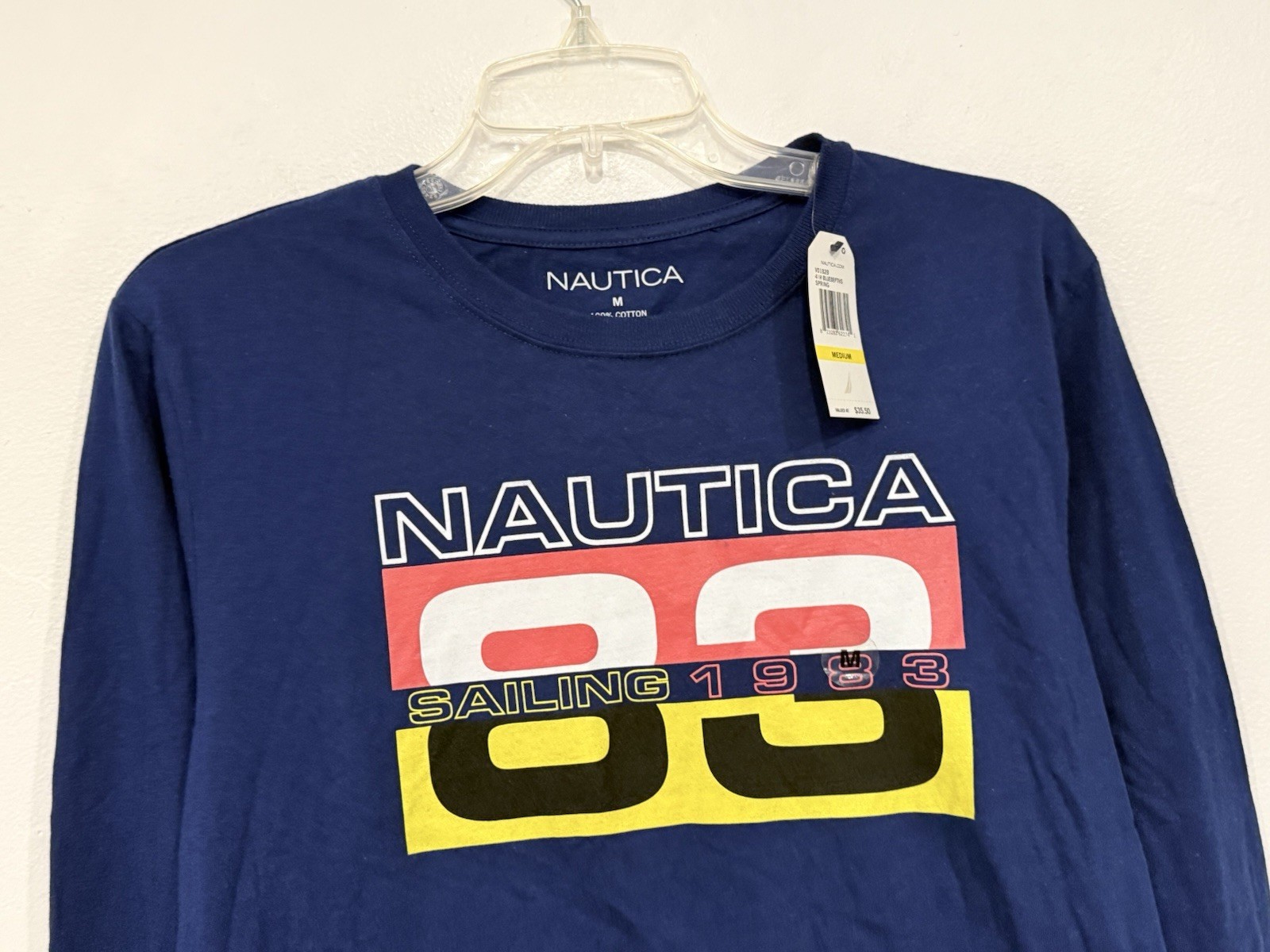 NEW Nautica &lsquo;1983 Sailing&rsquo; Shirt Size Medium Navy Long Sleeve Cotton Crew Jersey