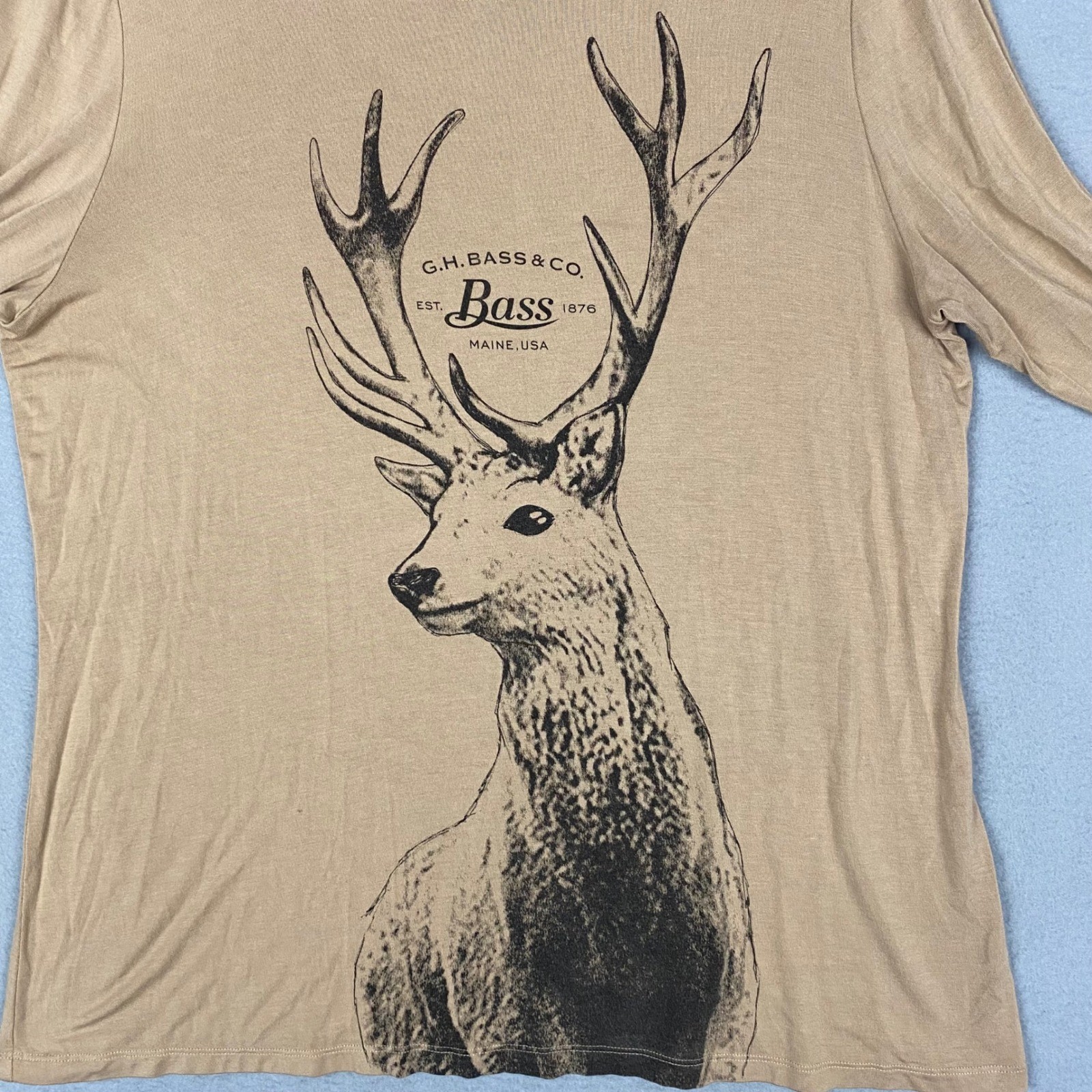 G.H. Bass & Co. Graphic Tee Mens XL Tan Long Sleeve Deer Nature Stretch
