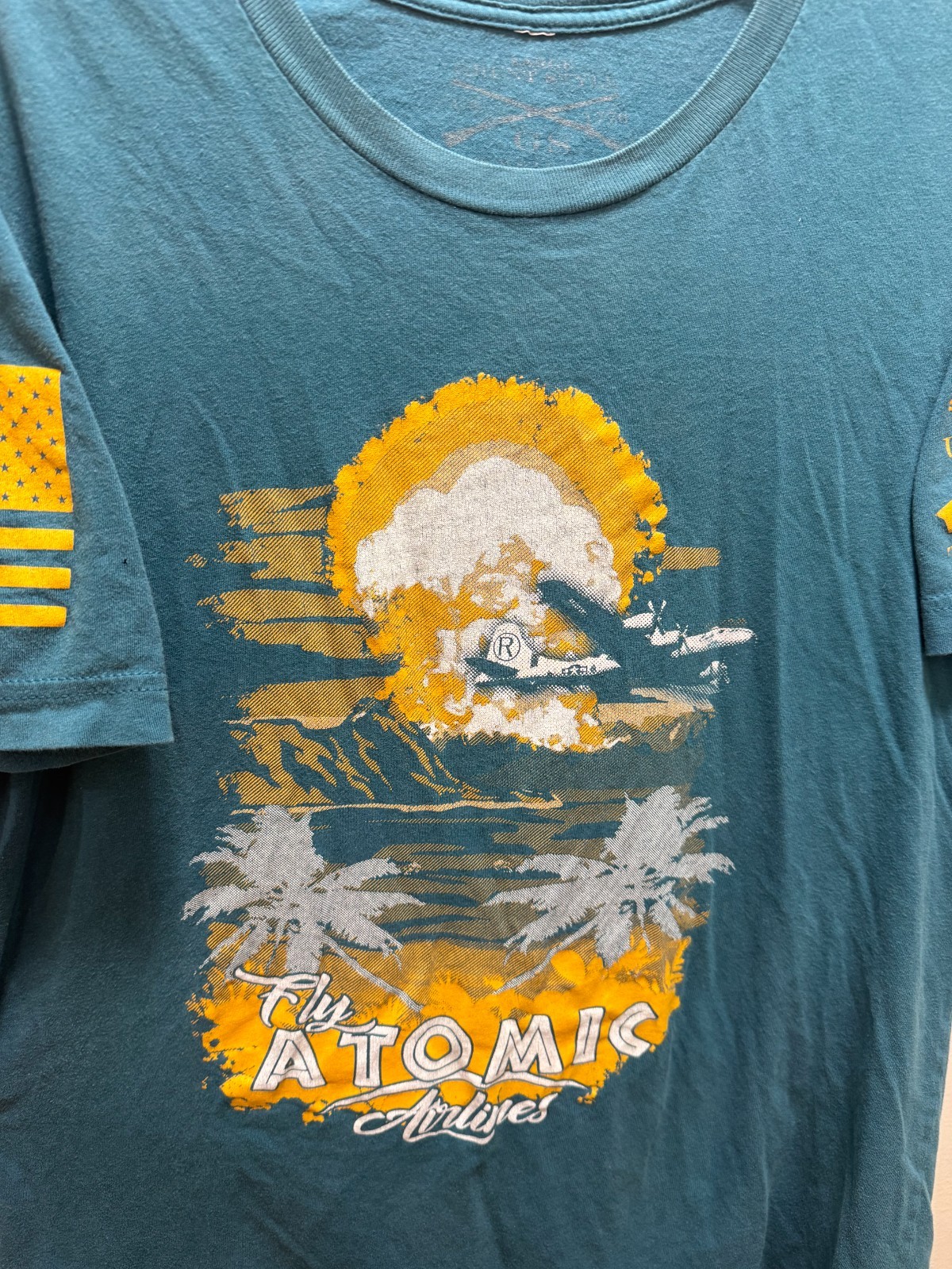 Grunt Style Shirt Mens Large Teal Fly Atomic Airlines Graphic Short Sleeve Tee