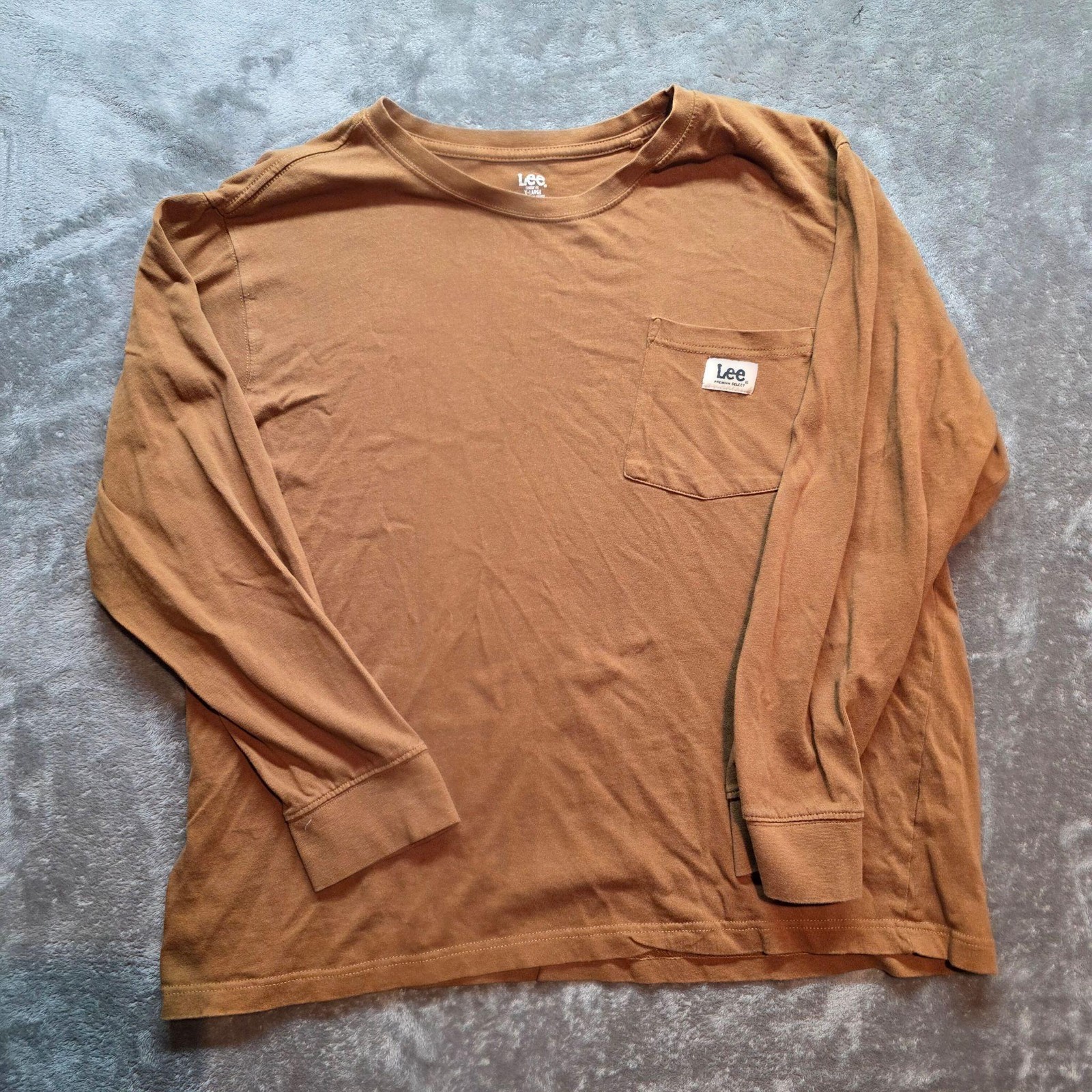 Lee Shirt Mens XL Brown Long Sleeve Pocket Tagless Premium Select Jersey Tee