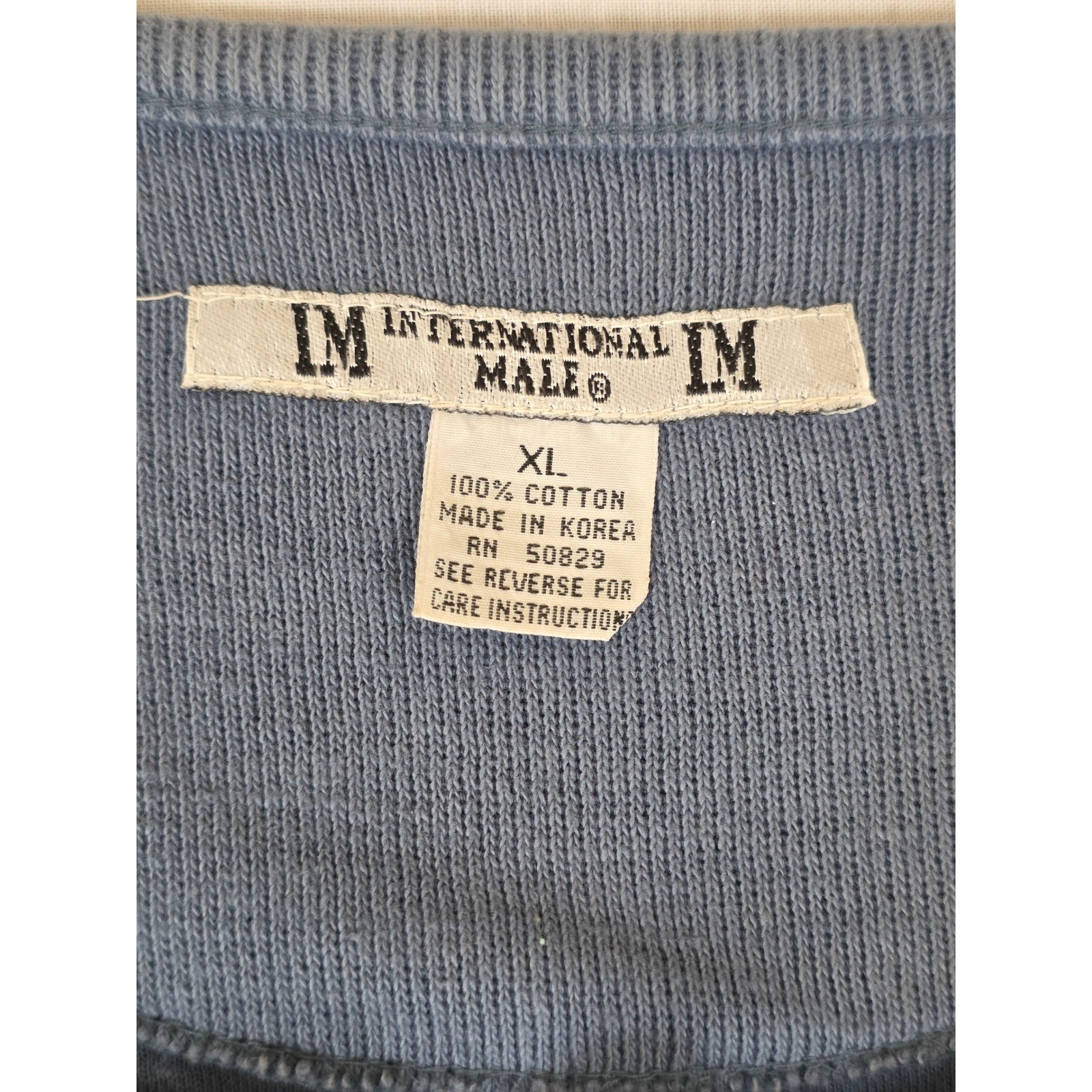 International Male Vintage 90s Henley Shirt Ribbed Long Sleeve XL Blue Local 99