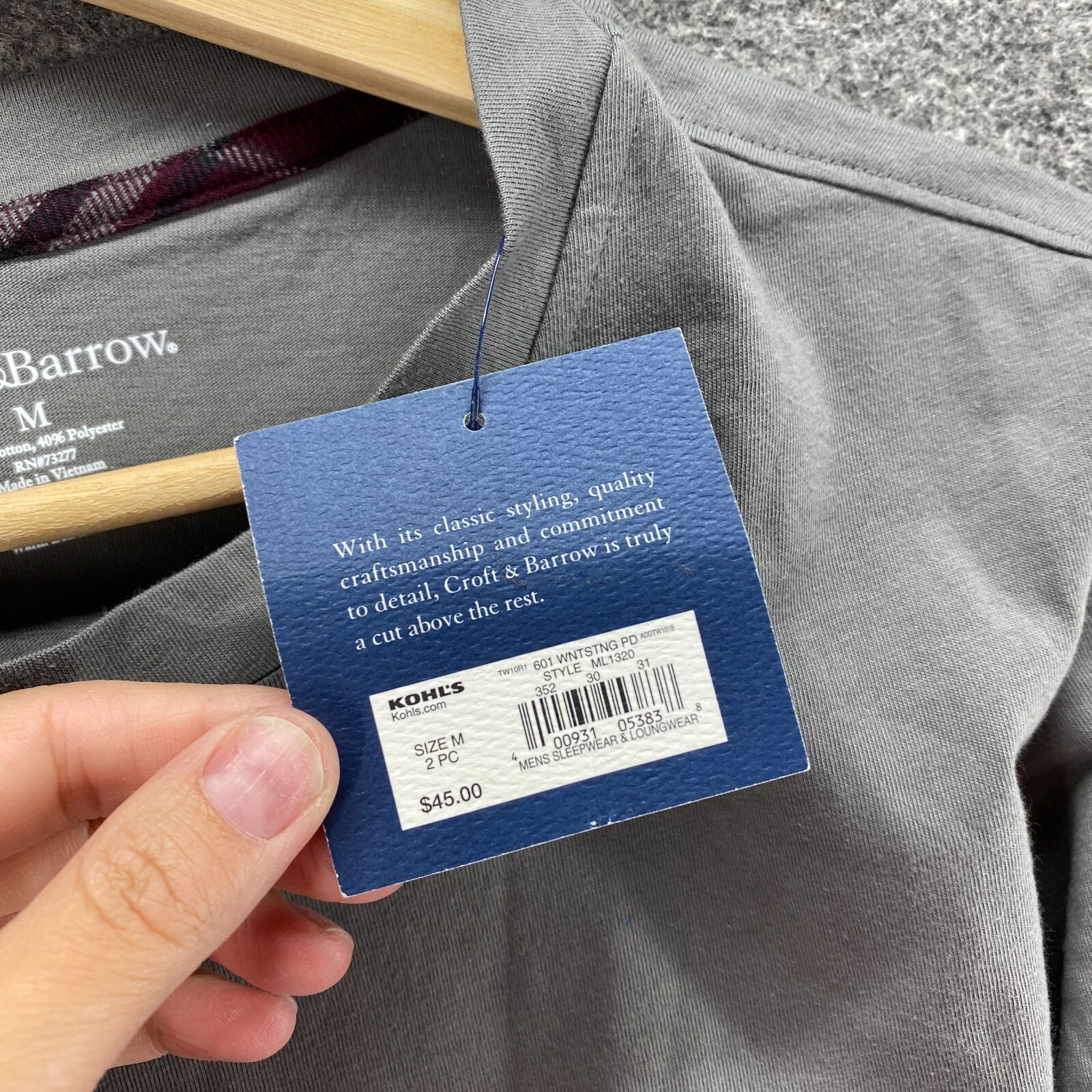 New Croft & Barrow T-Shirt Men M Gray Crew Neck Long Sleeve Cotton Casual
