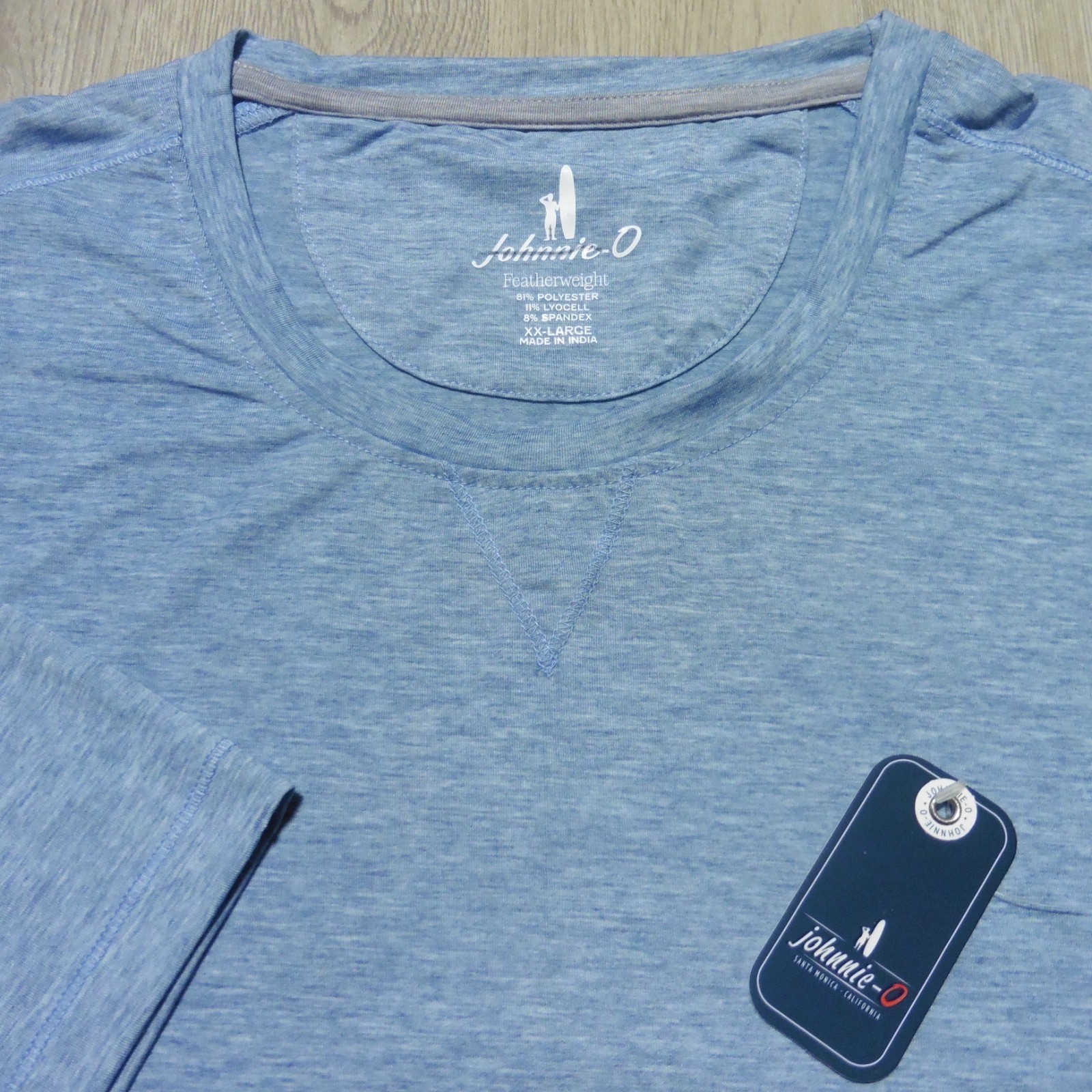 JOHNNIE O Mens 2XL XXL THE COURSE T SHIRT PERFORMANCE GOLF TEE TIDE BLUE AQUA