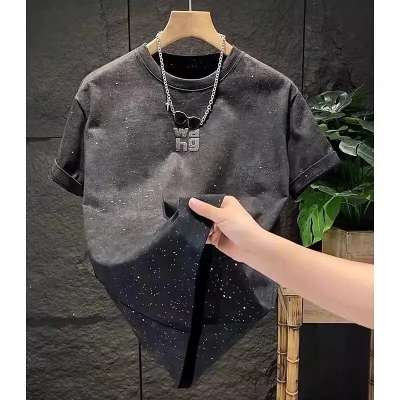 New Men Luxury Fashion Trend Star Cotton Casual Summer Streetwear Black T-Shirt