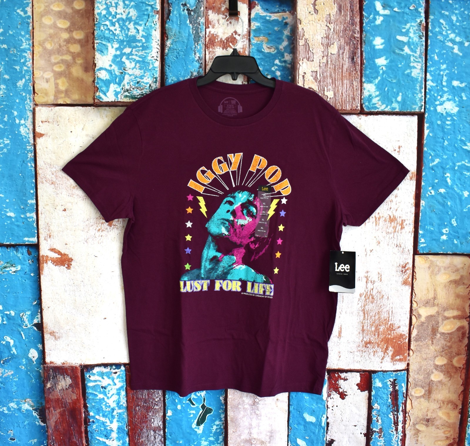 Men&rsquo;s Lee Iggy Pop Graphic Tee Regular Fit Crew Neck 2XLARGE Fig NEW