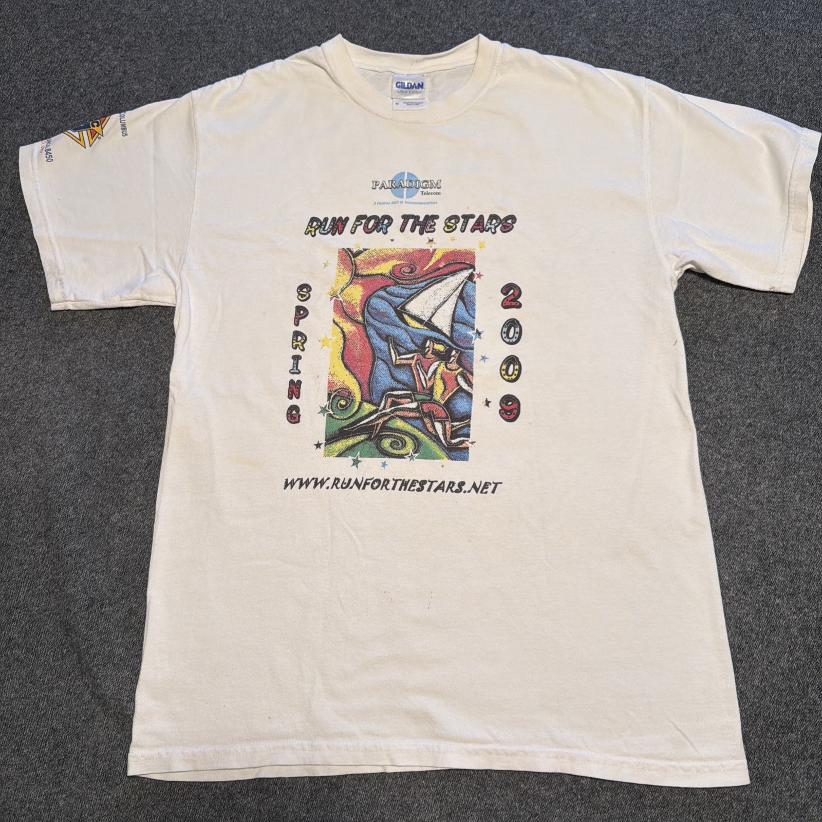2009 Running Shirt Sz M Run For The Stars Double Sided Graphic Colorful Rainbow