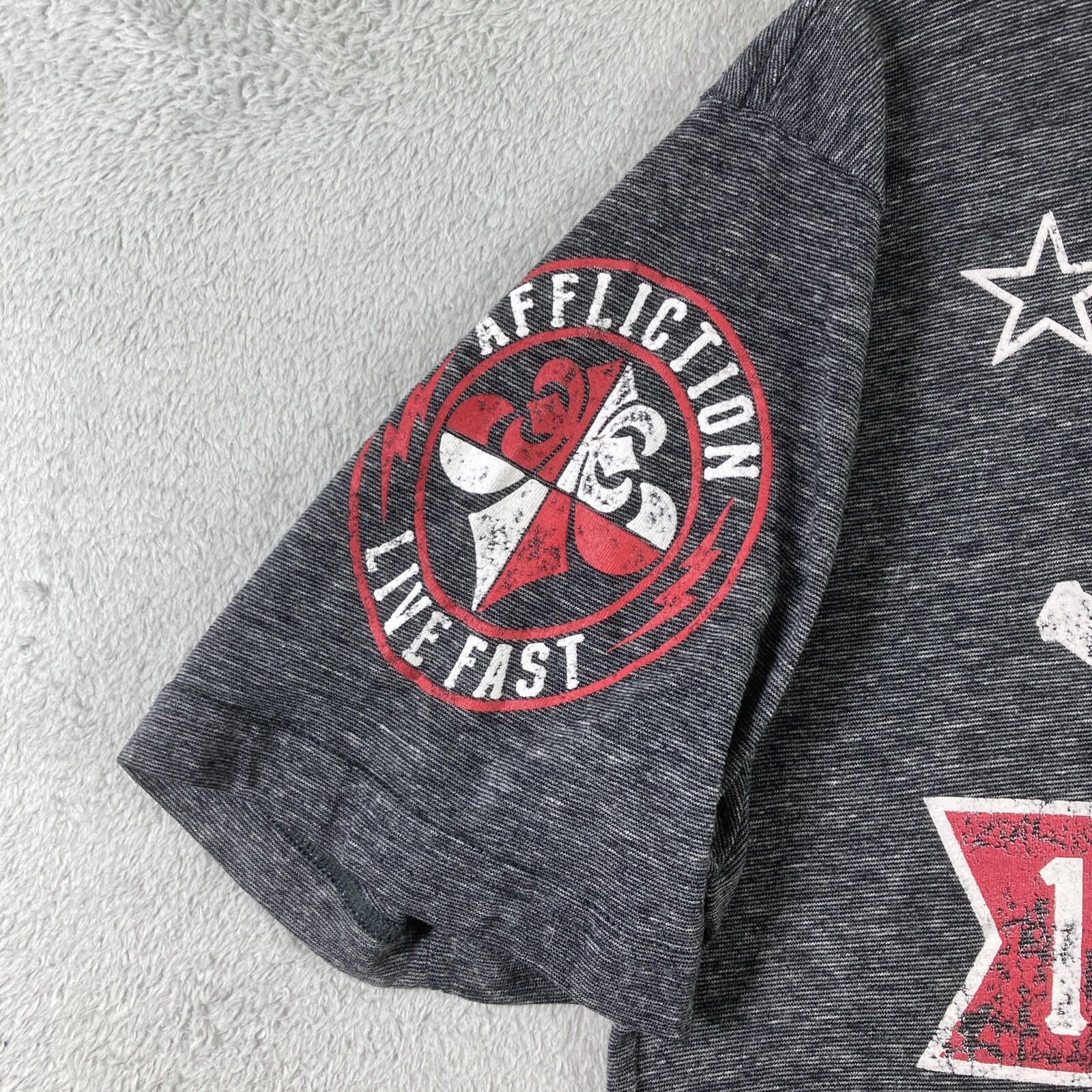 Affliction Shirt Adult Medium Dark Gray Graphic Tee Performance Live Fast USA