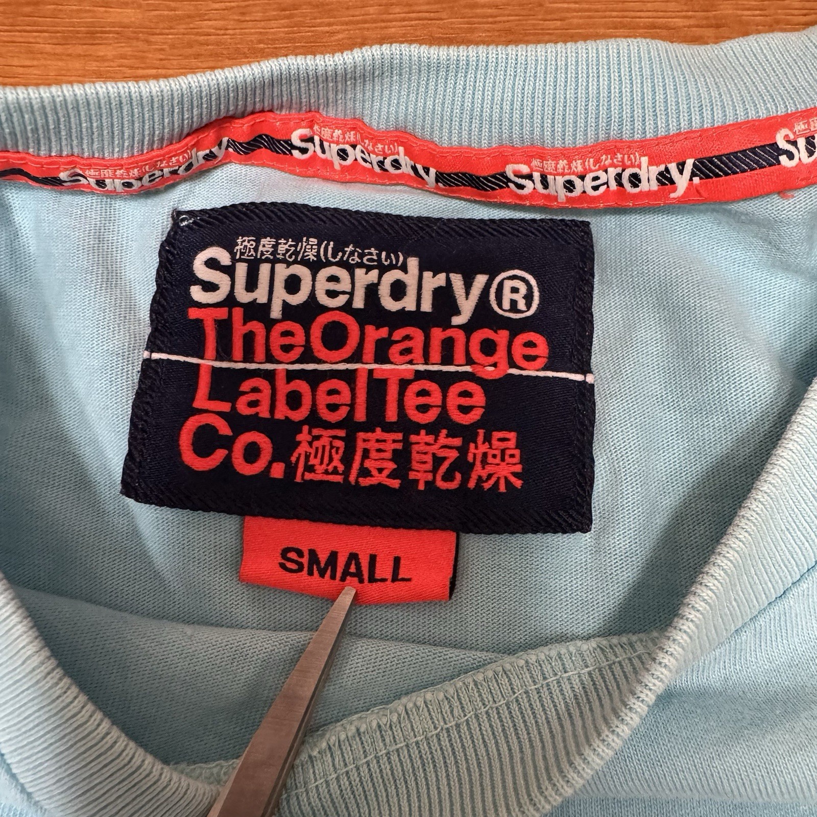 Super Dry The Orange Label Tee Co, Light Blue Shirt Size Small