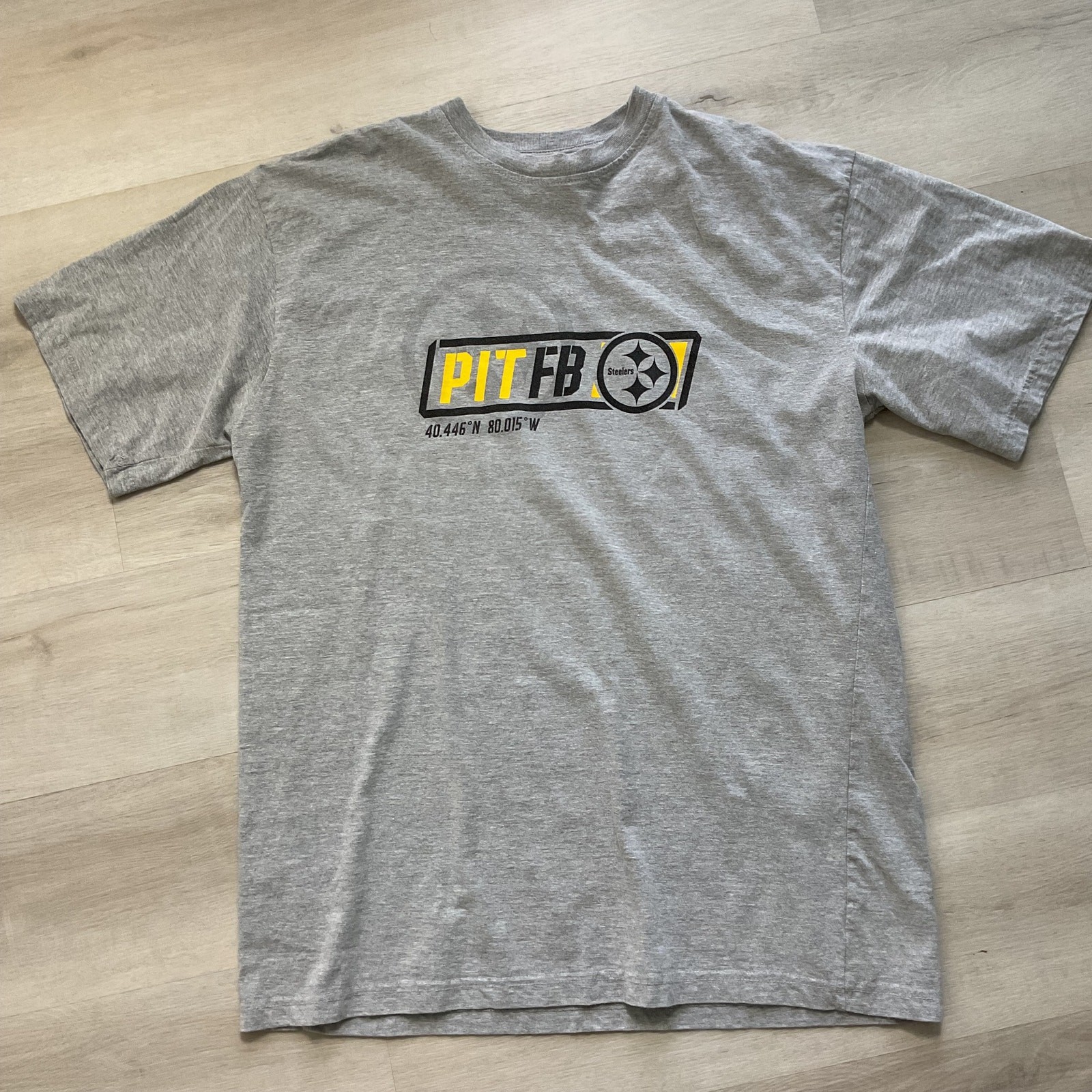 Majestic Pittsburgh Steelers Pit FB Tee Shirt Poly Cotton Blend Grey XLT