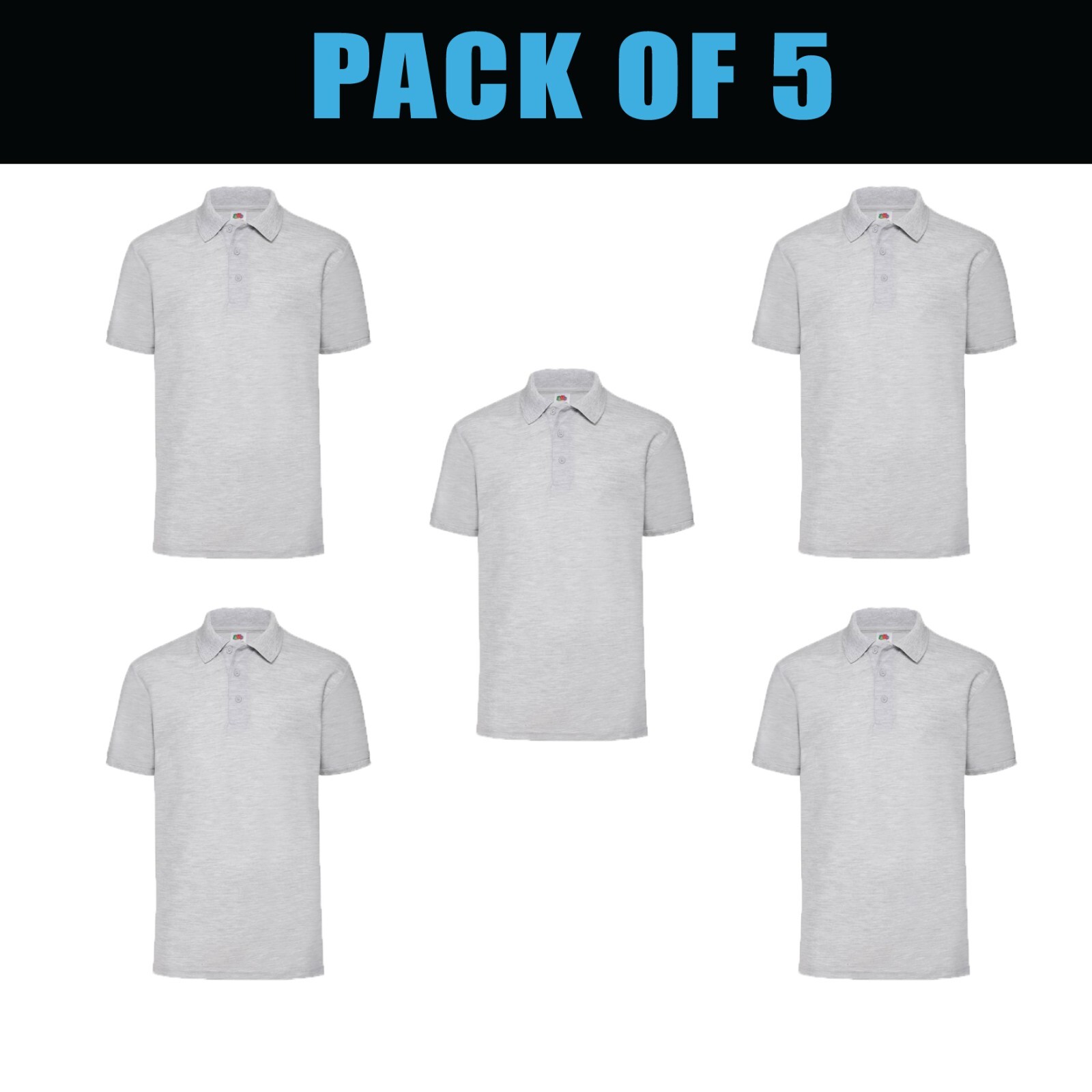 Pack of 5 & 3 Fruit of the Loom 65/35 Polo Plain Smart Casual Short Sleeve SS402