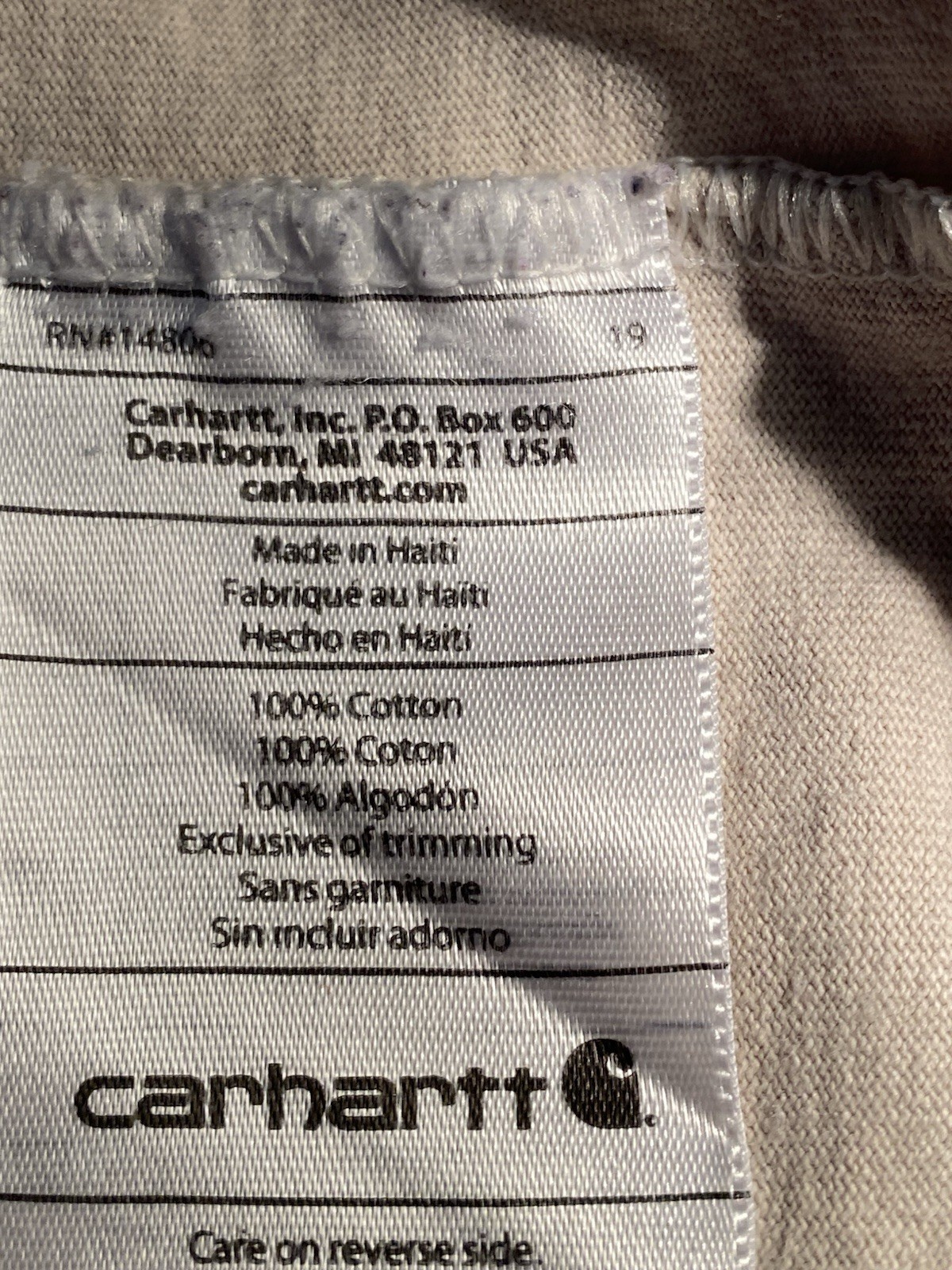 Lot of 2 Carhartt K87 Heavyweight Cotton Pocket T-Shirts Men&rsquo;s L Sand & Charcoal