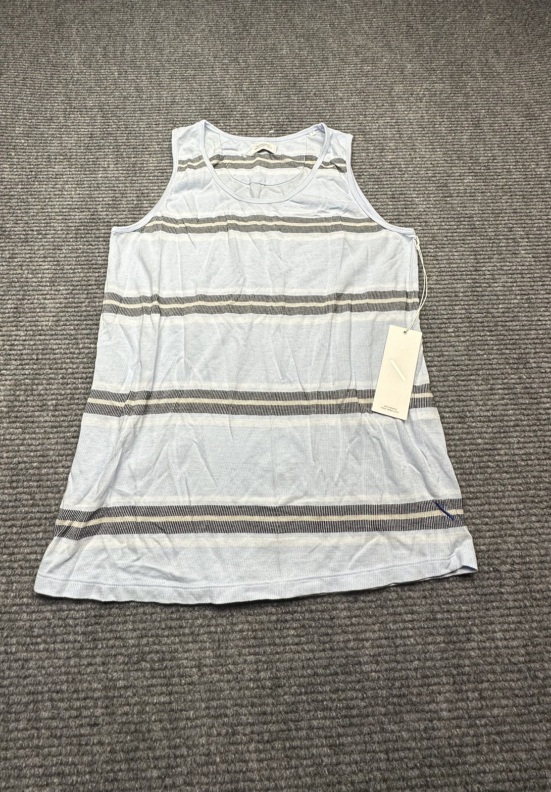 Saturdays New York City Tank Top Mens Small Sky Blue Stripe Nick S Lightweight