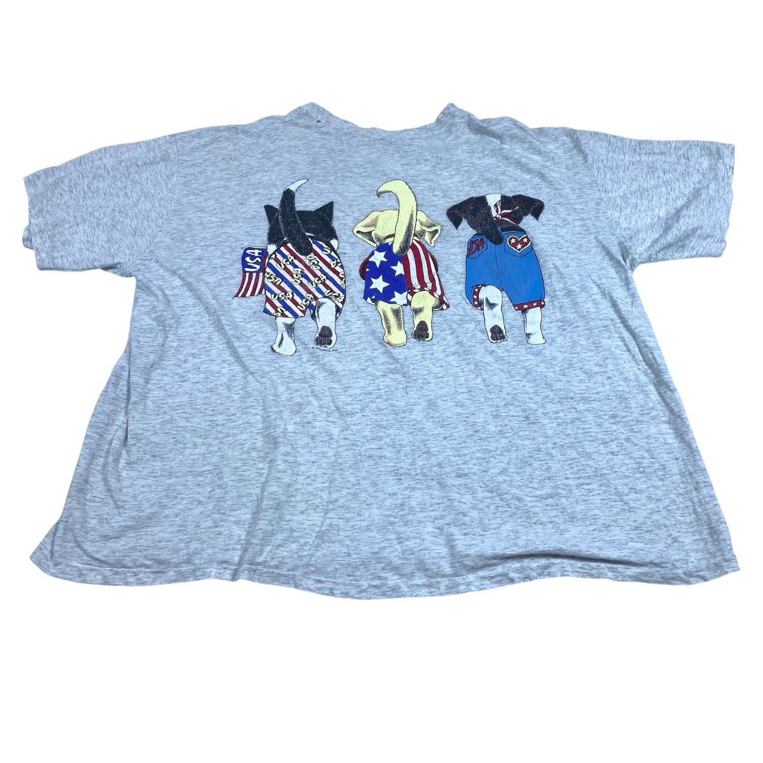 VTG 90s TShirt USA Patriotic Dog 2XL Husky Lab Terrier Flag Double Sided America