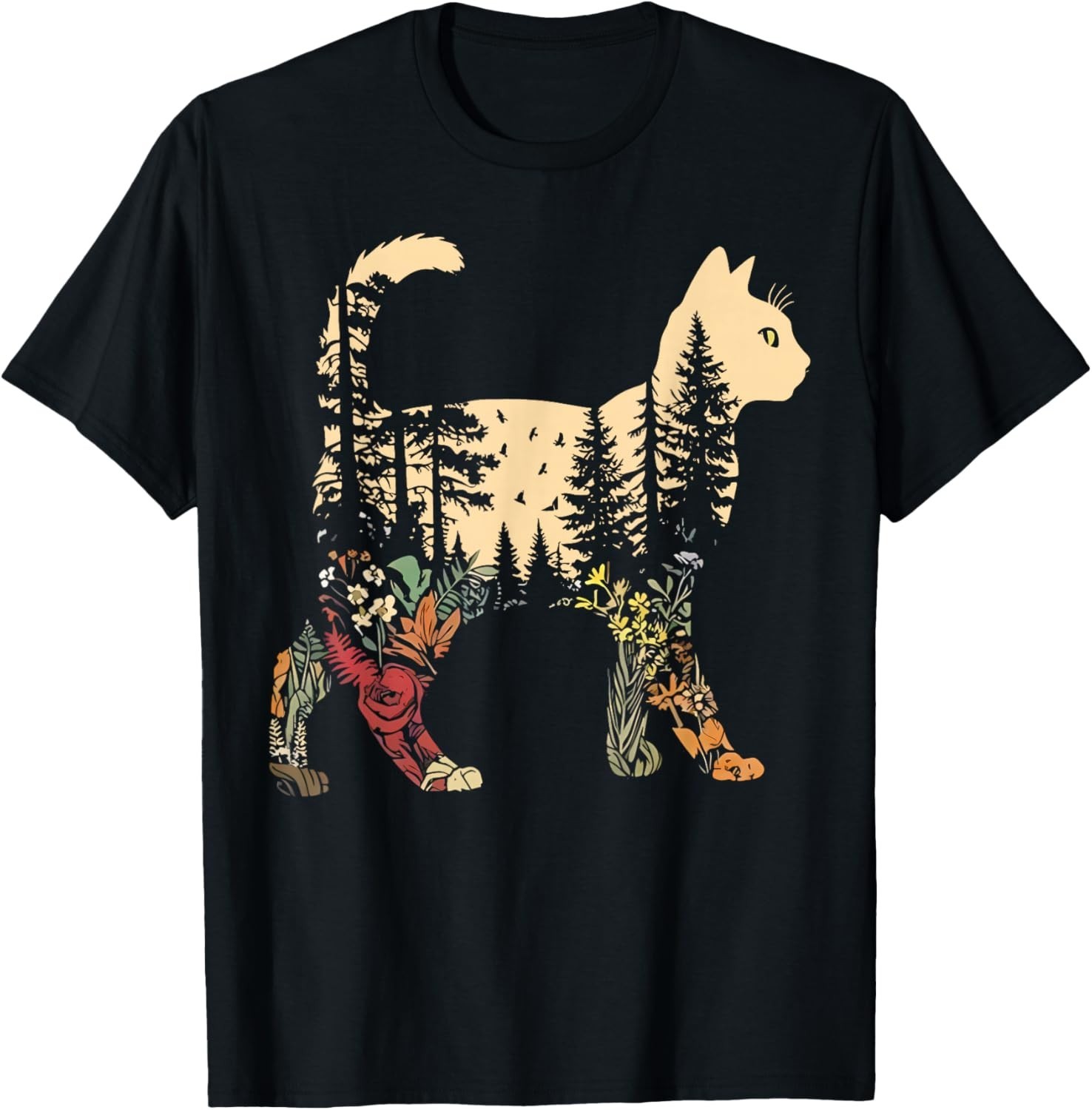 Boho Cat Plants Forest Nature Wildflower Hiking Camping T-Shirt unisex T-Shirt