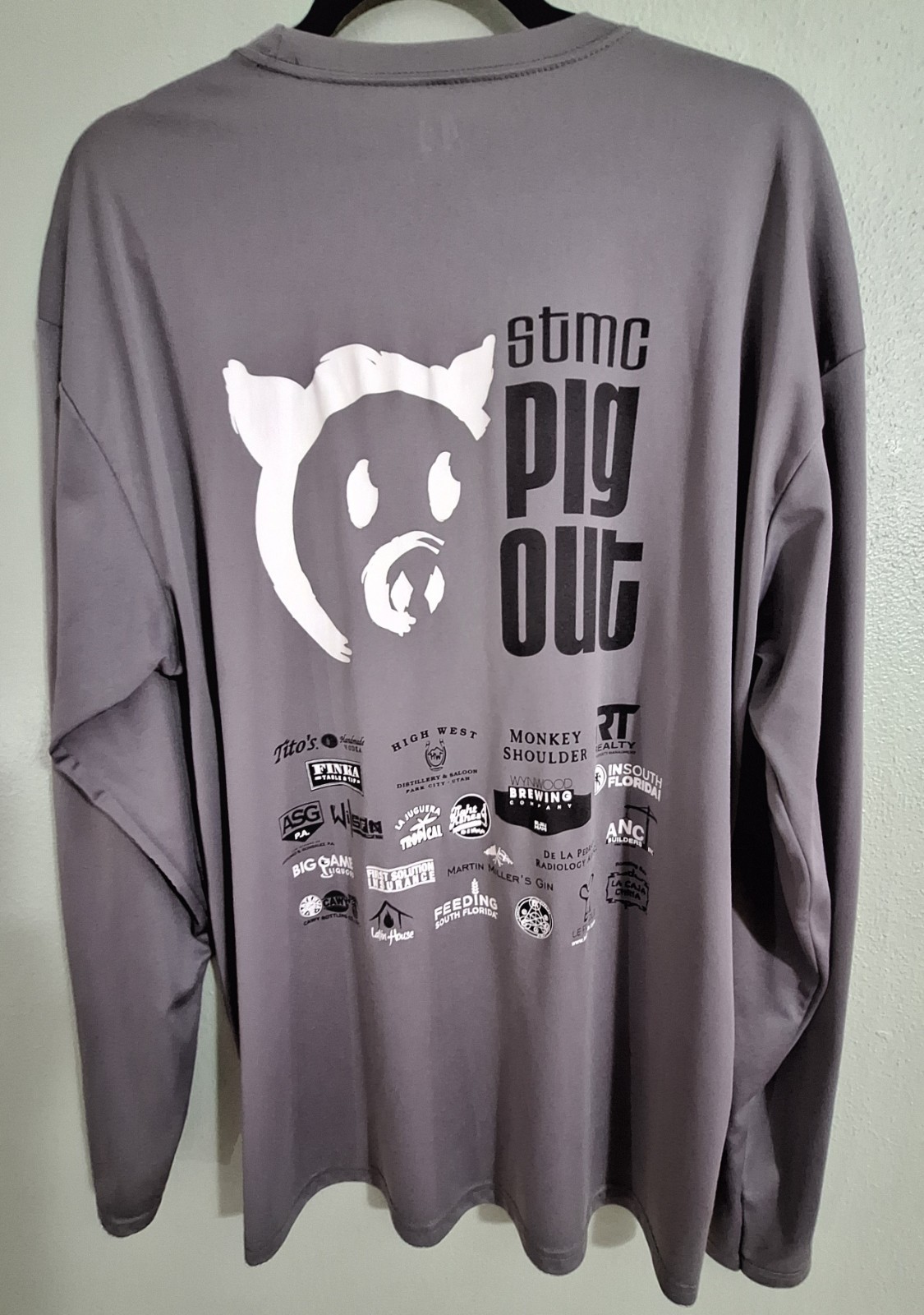A4 STMC Pig Out BBQ Long Sleeve Shirt Gray Performance Graphic Tee Adult