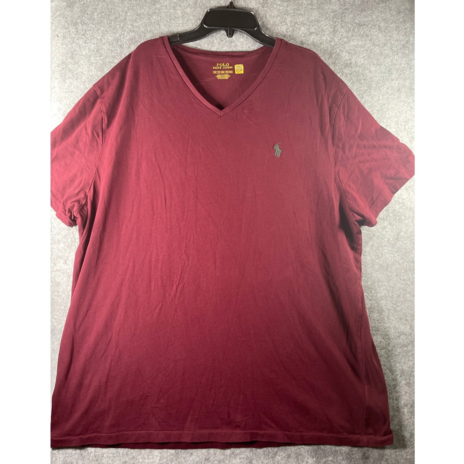 Polo Ralph Lauren Mens XXL Burgundy V-Neck Short Sleeve T-Shirt Maroon Pony Logo