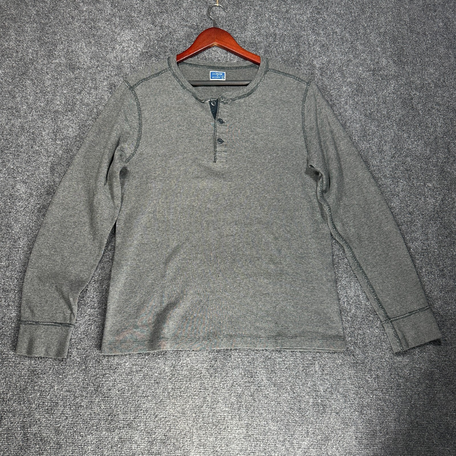 J Crew Shirt Mens Large Henley Gray Cotton Long Sleeve Pullover Buttons Rib Cuff