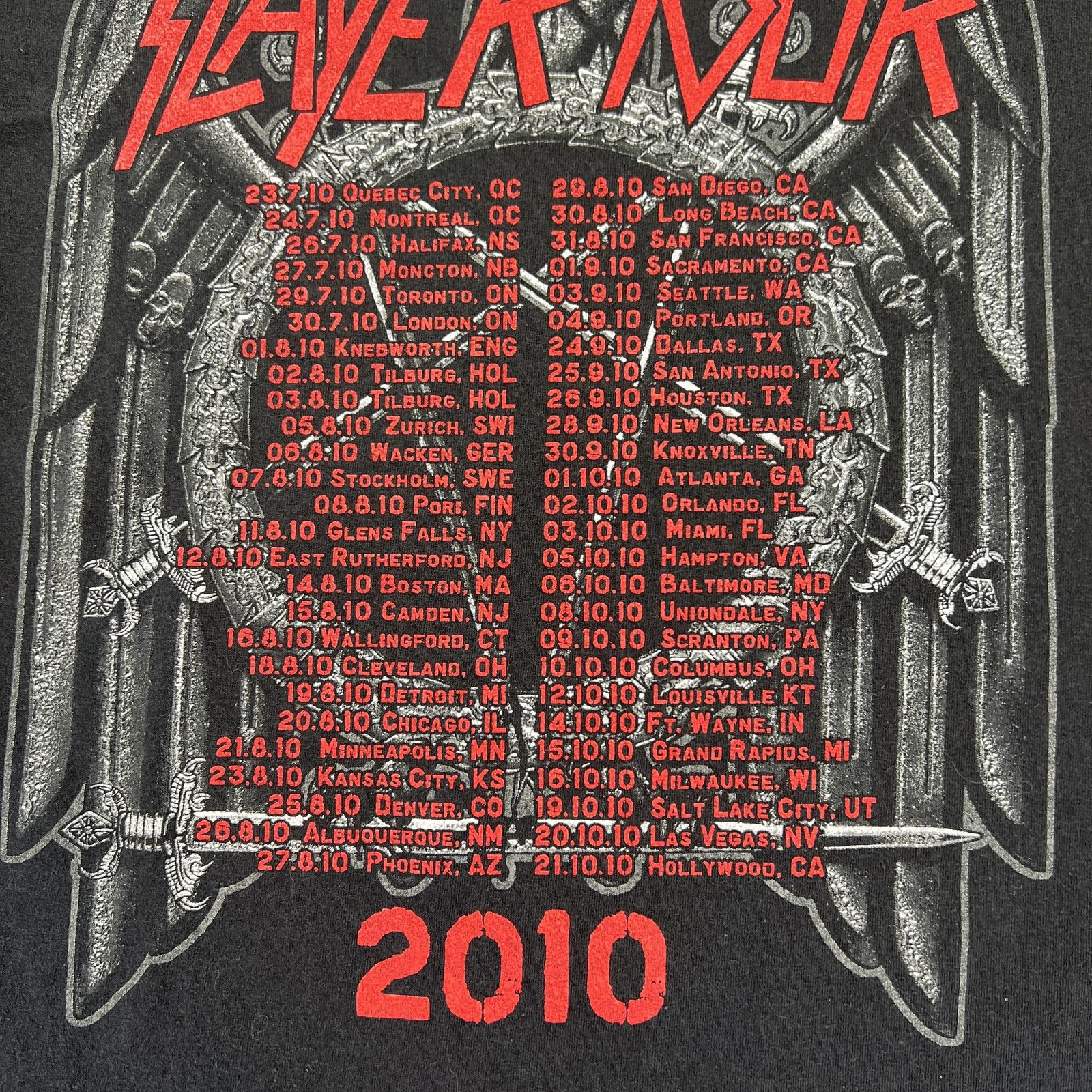 Slayer Shirt Mens XL Black Hanes Heavyweight 2010 Tour Band Tee Back Hit