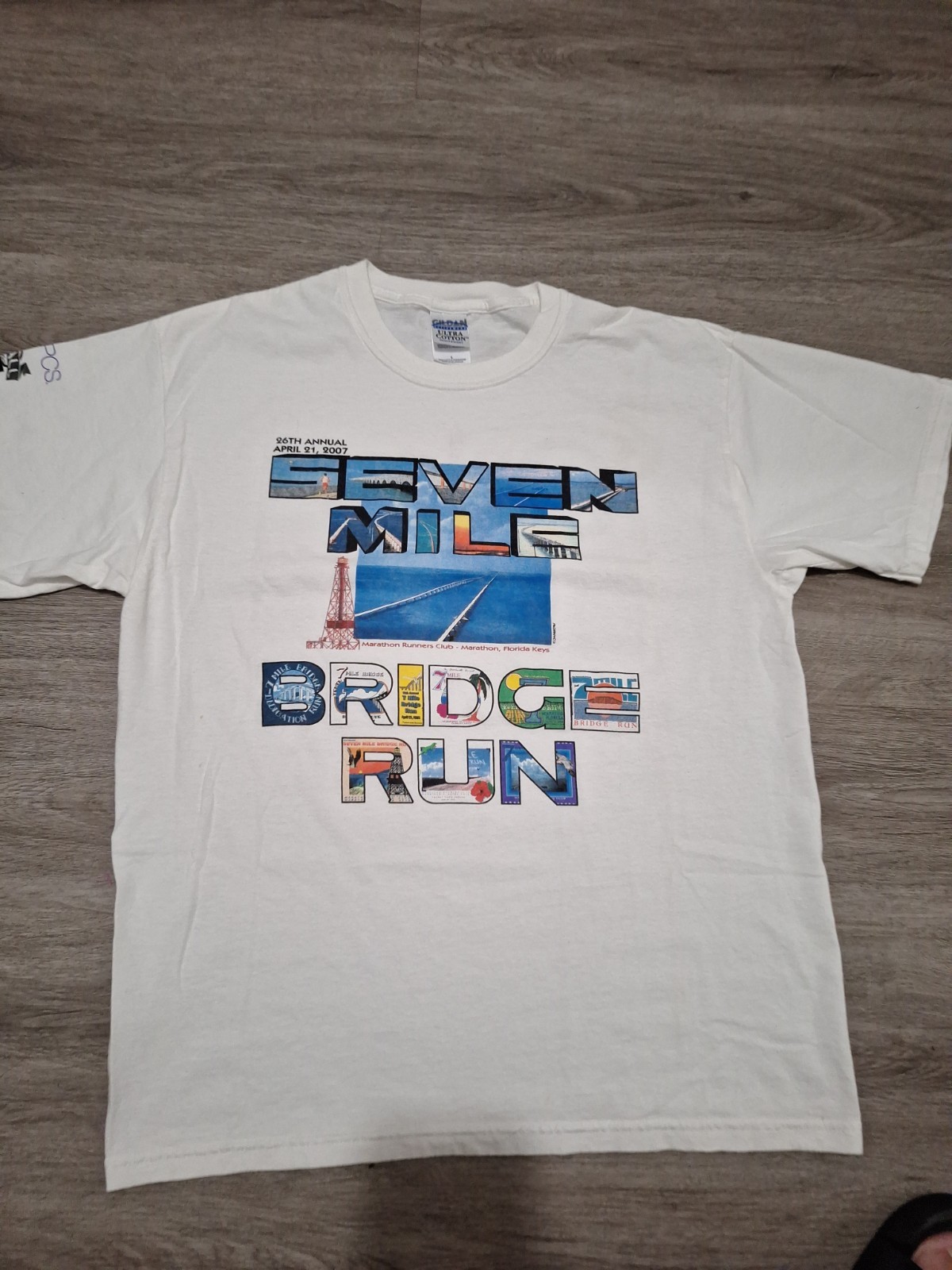 Vintage Y2K 07 Florida Keys 7 Mile Bridge Run Marathon Running Graphic T-shirt L
