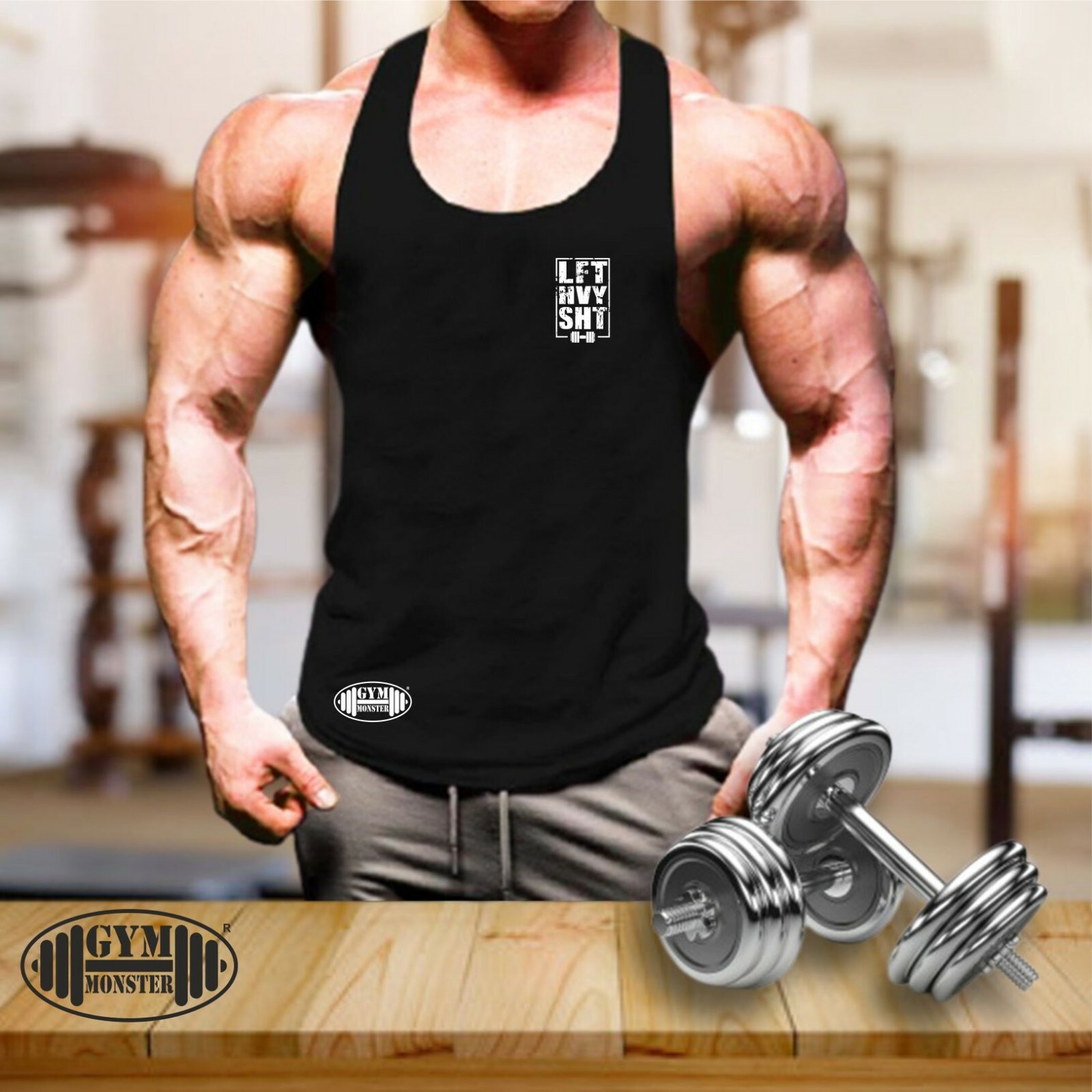 Lift Heavy Sht Vest Pocket Gym Clothing Dumbbells Bodybuilding MMA Men Tank Top