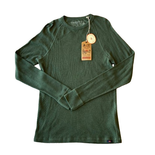 Faherty Cloud Waffle Crew Pullover Relaxed Fit Pima Mens Small S Deep Fern NWT