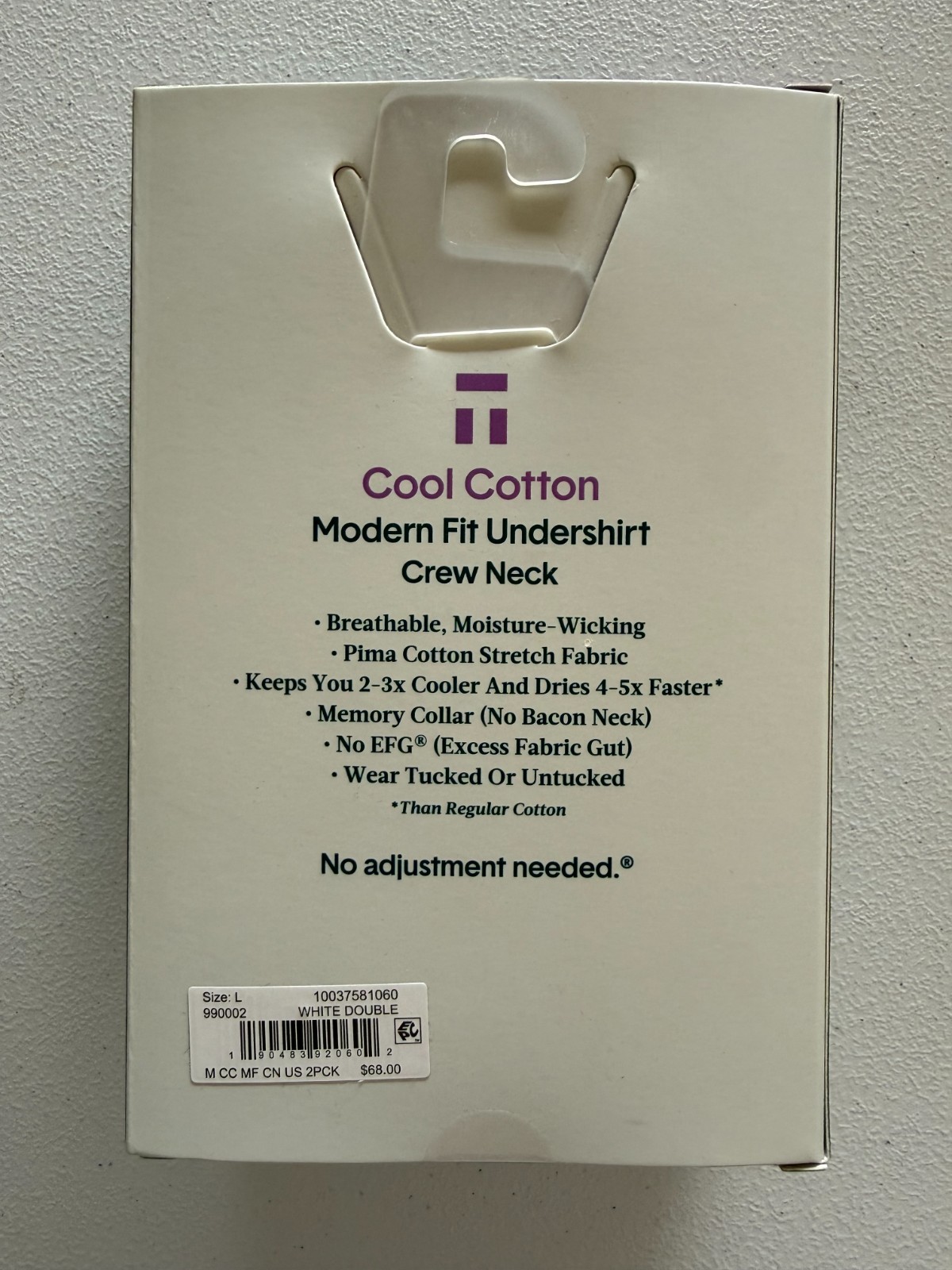 Tommy John Cool Cotton Mens Crew Neck Undershirt 2 Pack White Size L New Box