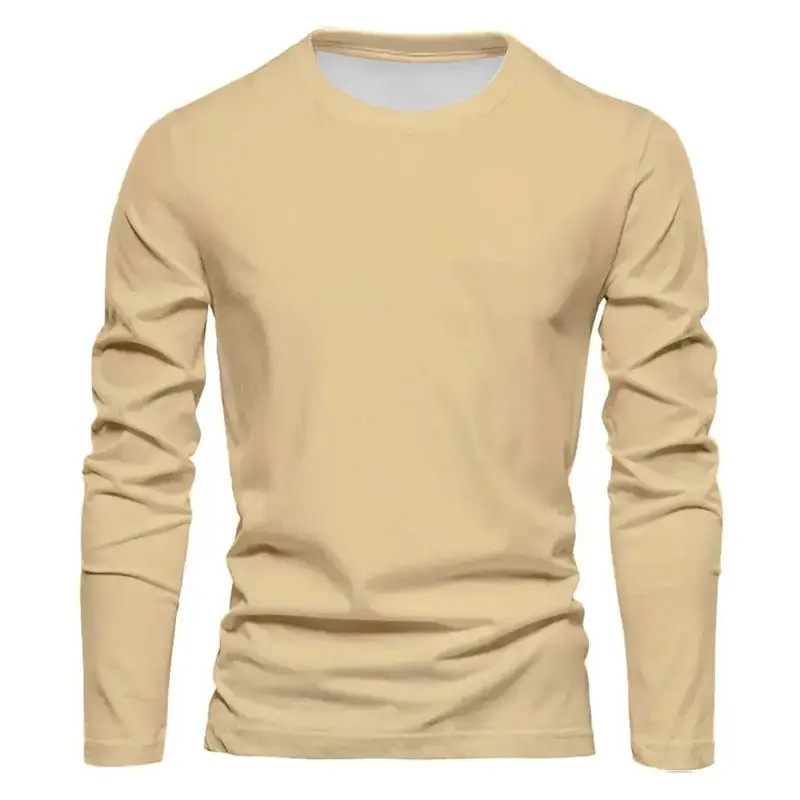 Spring and Autumn Men&rsquo;s Solid Color Round Ne T-shirt 100% Polyester Fiber Casu