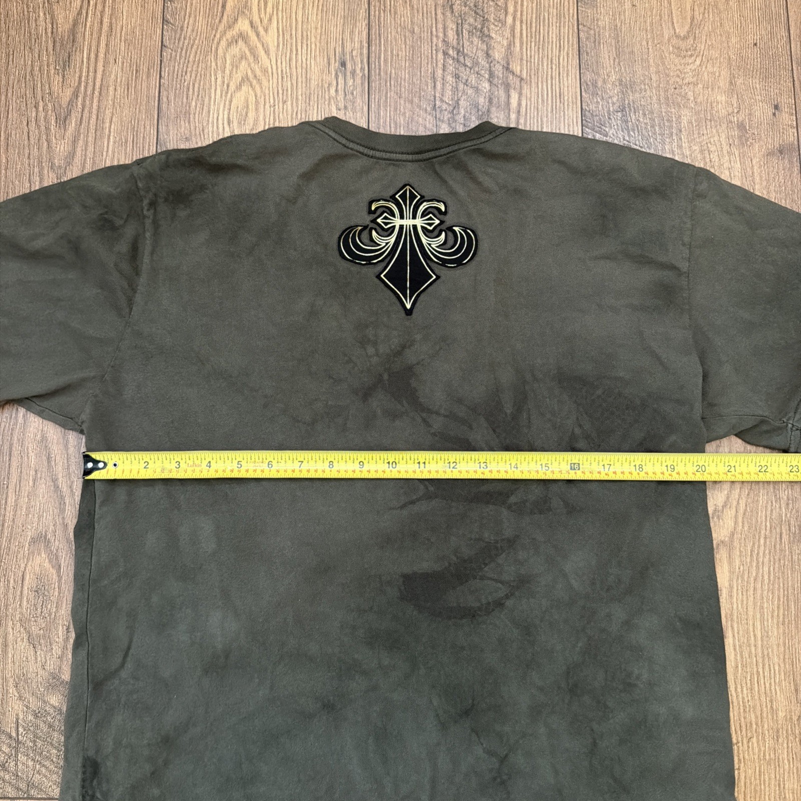 AFFLICTION Y2K Green Tie-Dye Gold Black Foil Velvet Graphic Eagle Shirt Sz XL