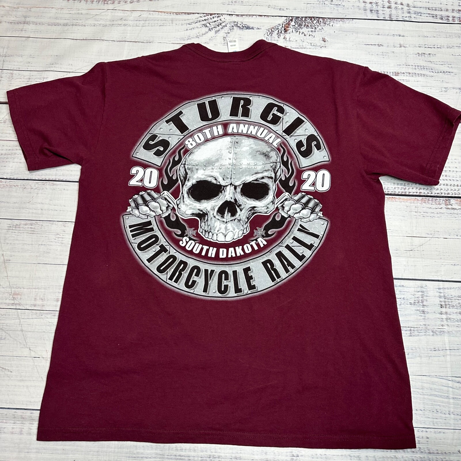 Suna Mens Sturgis 2020 Motorcycle Rally Short Sleeve T-Shirt L Burgundy Slim Fit