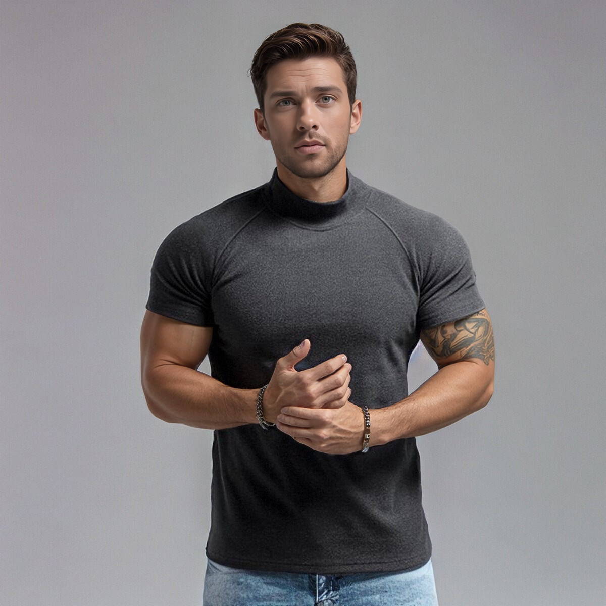 Gym Men&rsquo;s Muscle Slim Fit T Shirt Streetwear Solid Colors