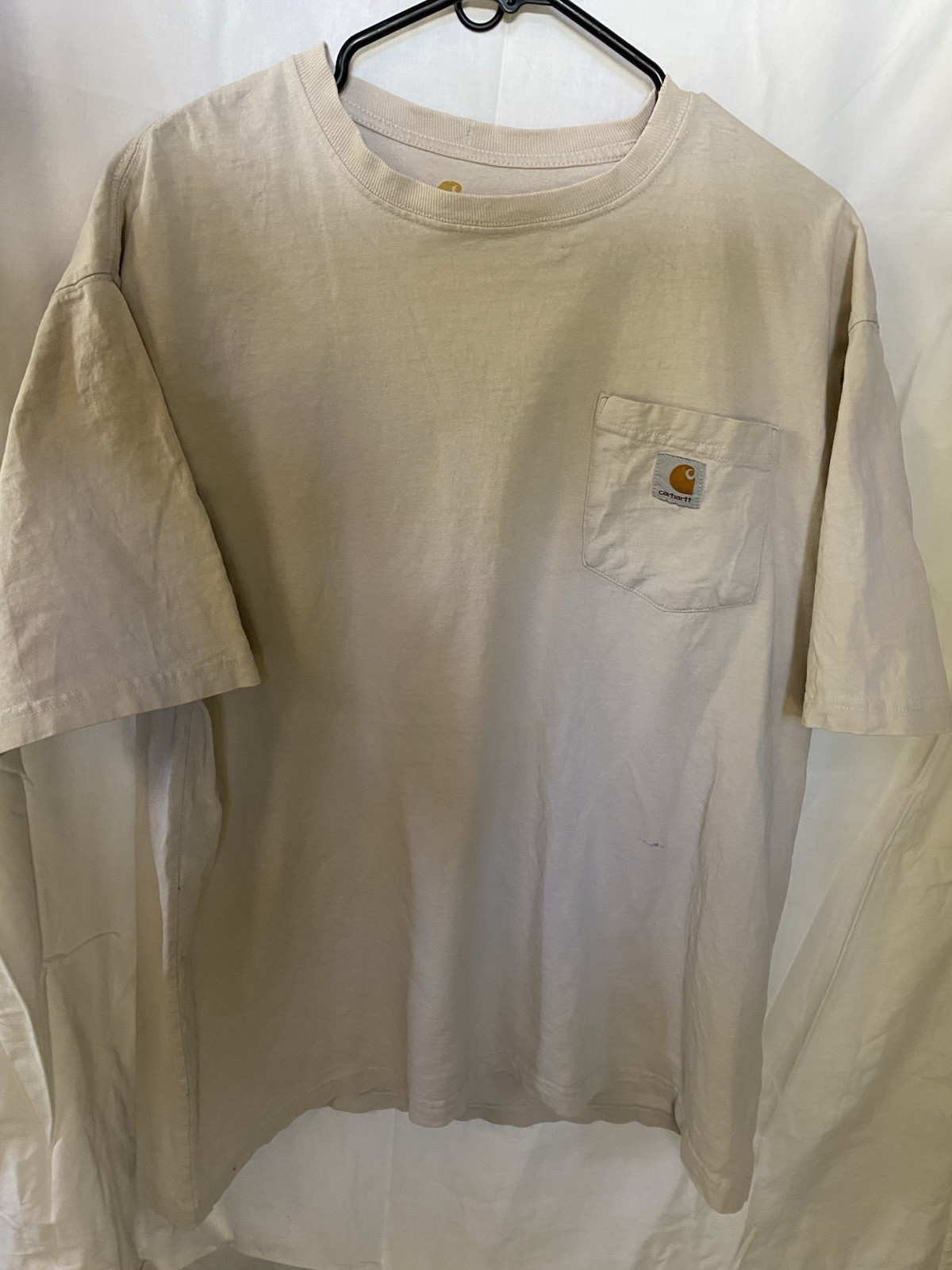 Lot of 2 Carhartt K87 Heavyweight Cotton Pocket T-Shirts Men&rsquo;s L Sand & Charcoal