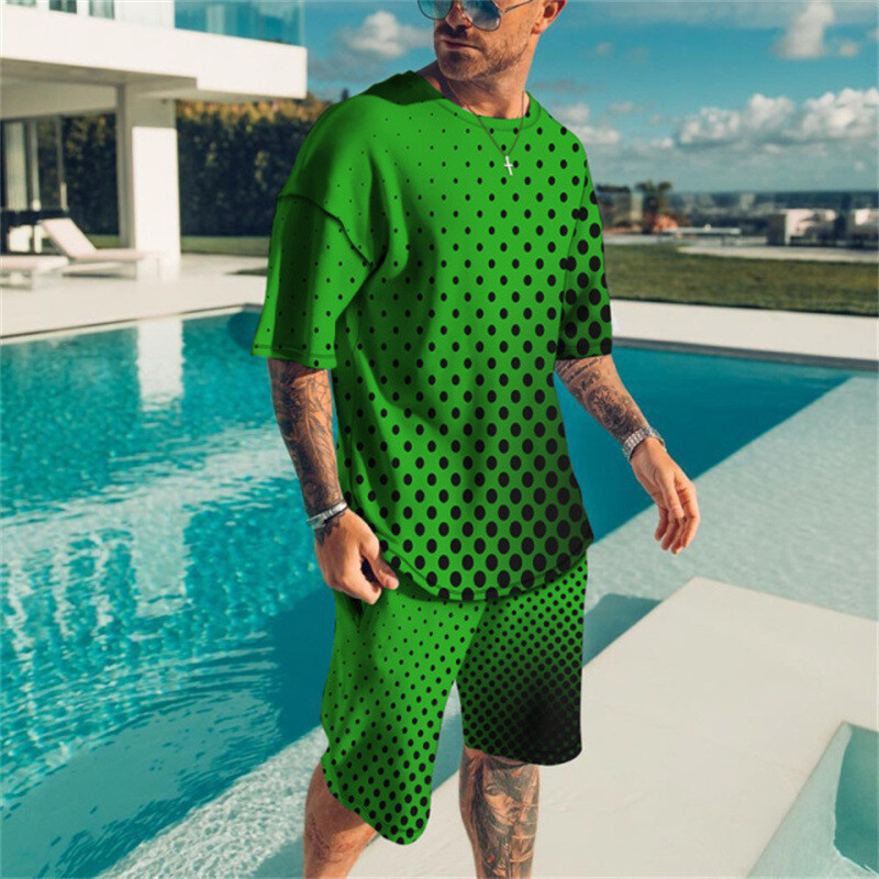 Summer Men&rsquo;s Outfit 2-Piece Set Short Sleeve T-Shirts and Shorts Sweatsuit Set