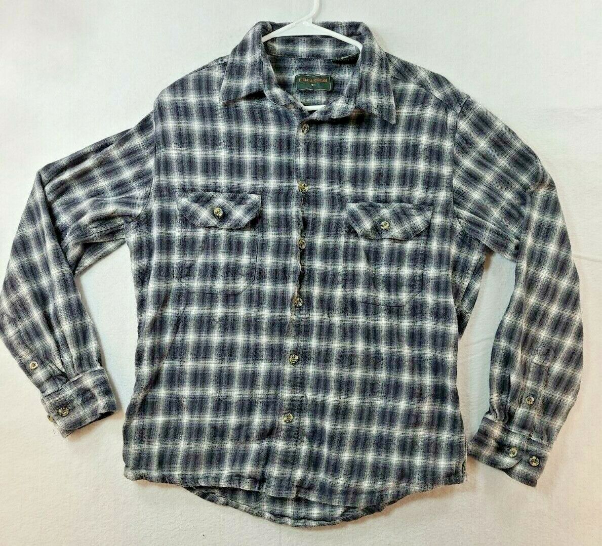 Field & Stream Mens Medium Gray Plaid Long Sleeve Flannel Shirt