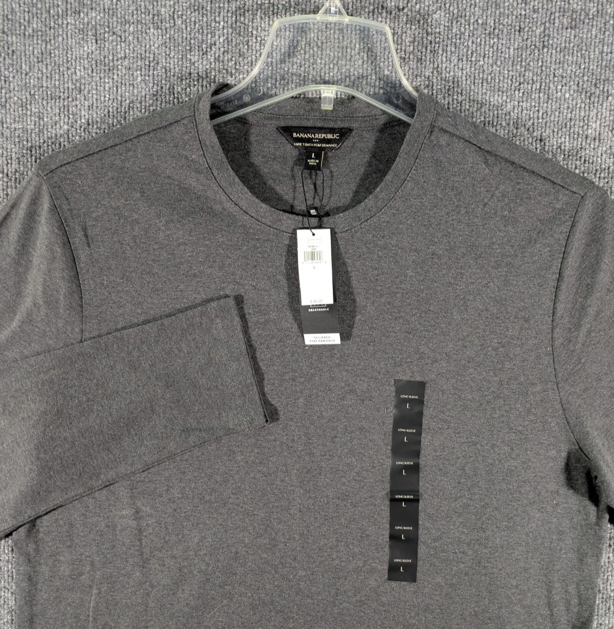 Banana Republic Men’s Large Luxe Touch Performance Tee Long Sleeve Charcoal NWT