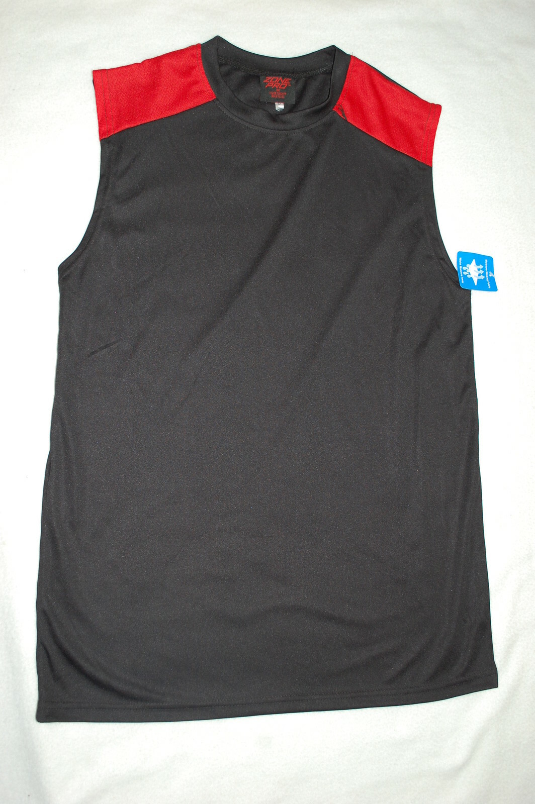 Mens ATHLETIC MUSCLE T-SHIRT Sleevlss BLACK w/ RED MESH SHLDR Moist Wick SIZE XL