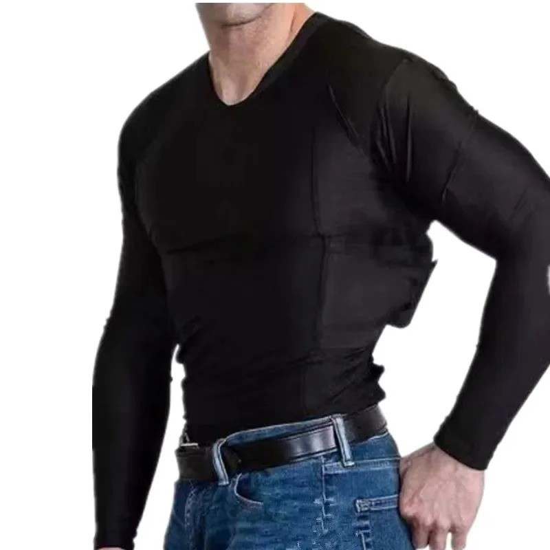 Men Tactical Concealed Carry Shirt Short Sleeve Hidden Holster Pockets